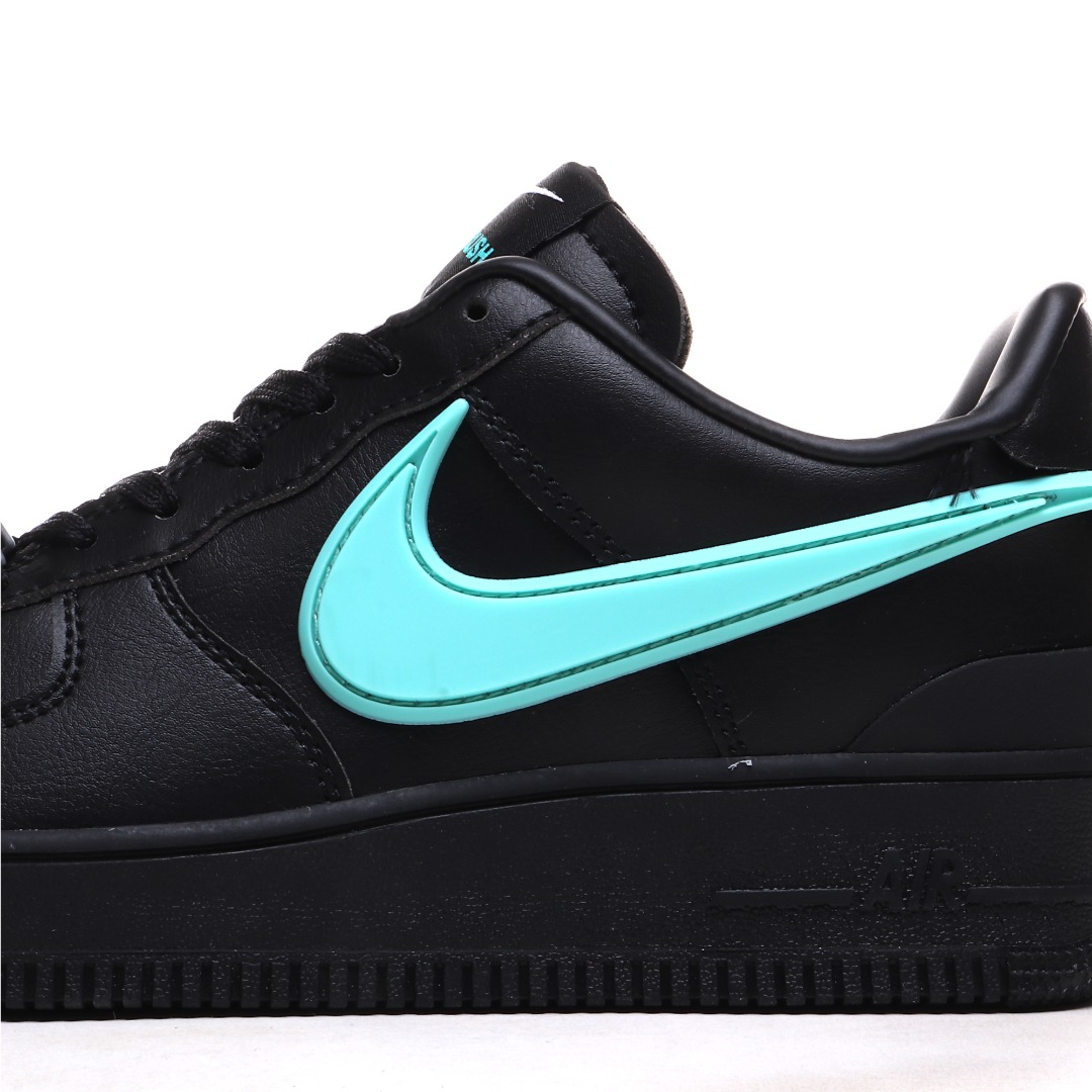 Nike x AMBUSH Air Force 1 Low Leather Sneakers Black/Aqua