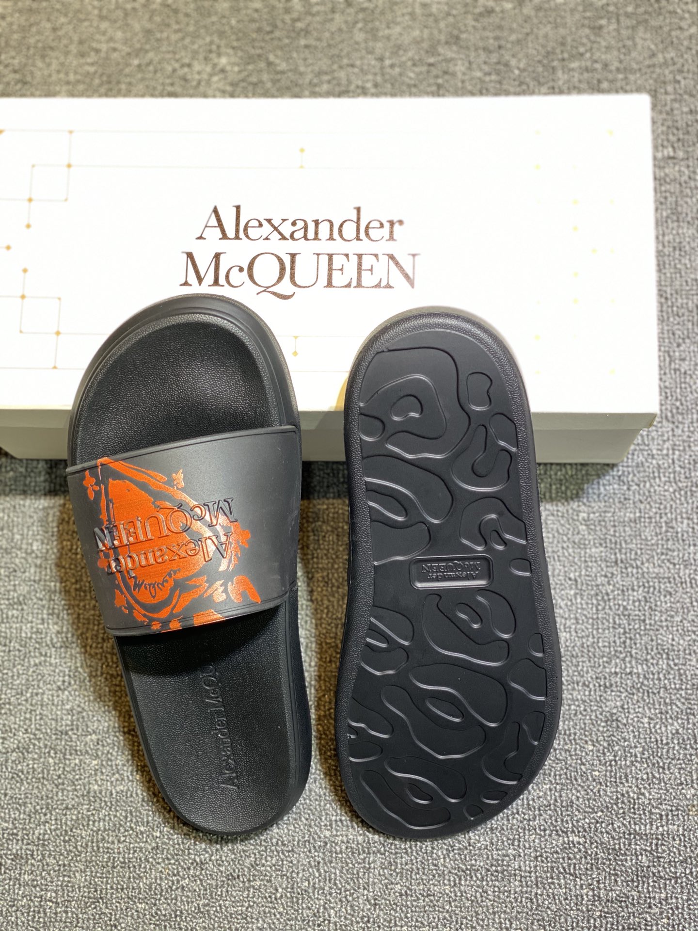 Alexander McQueen Graffiti Slide Sandals Black/Orange