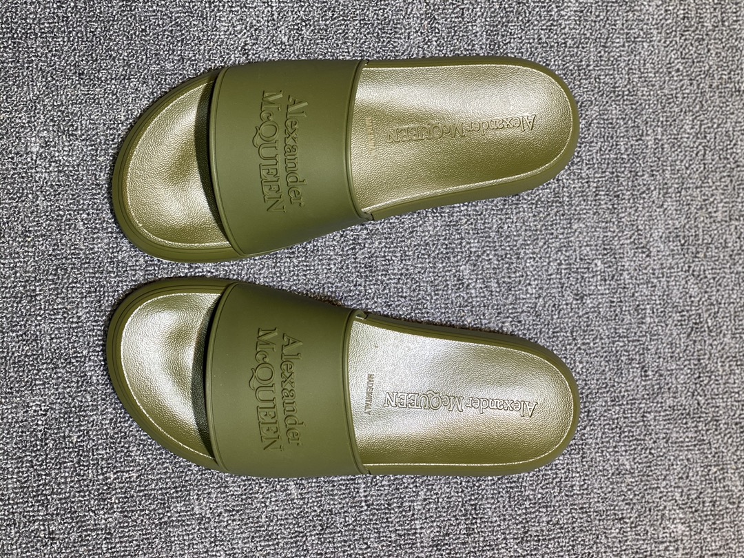 Alexander McQueen Logo Slide Sandals Olive Green