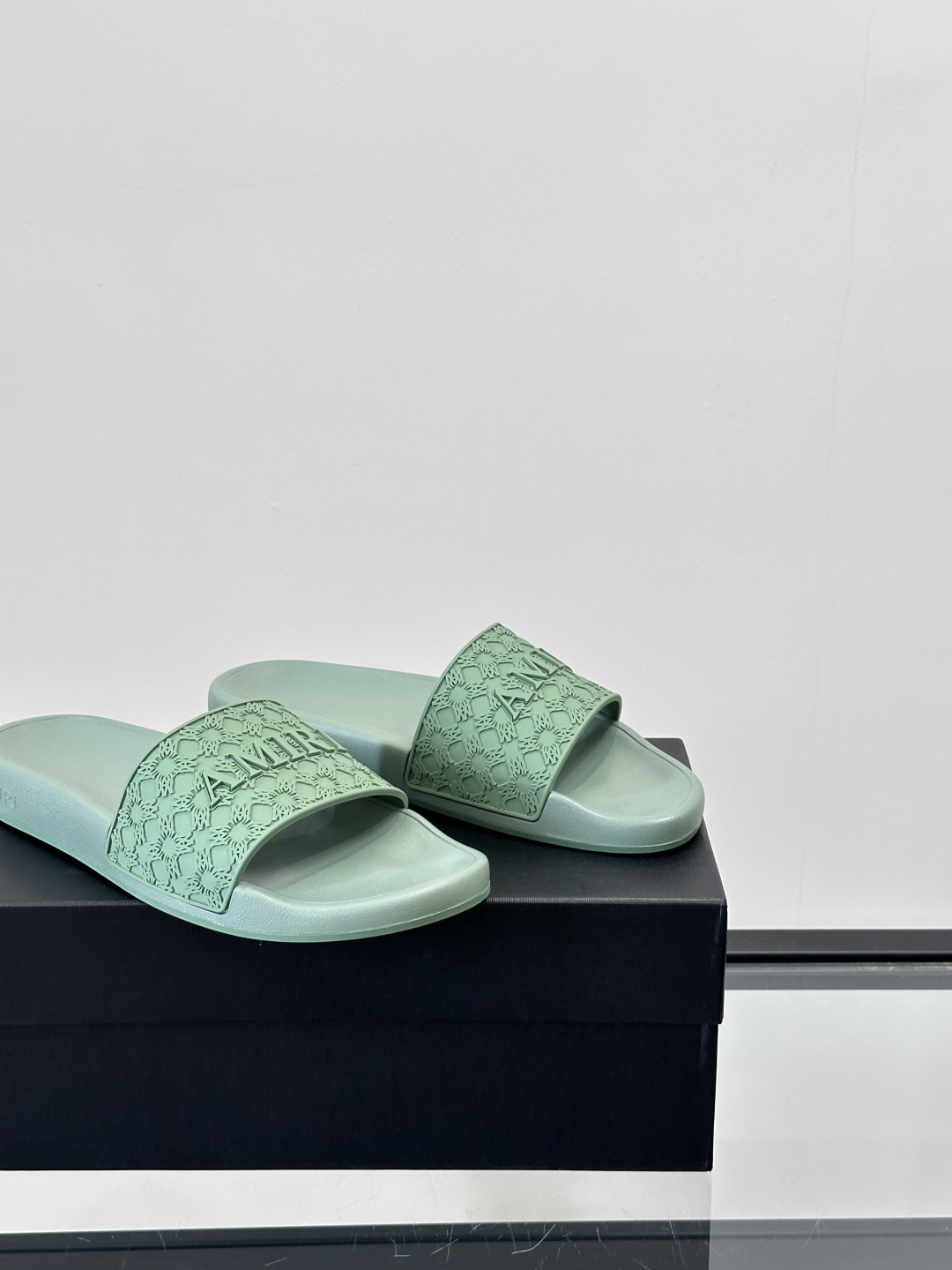 Amiri Logo Slide Sandals Mint Green