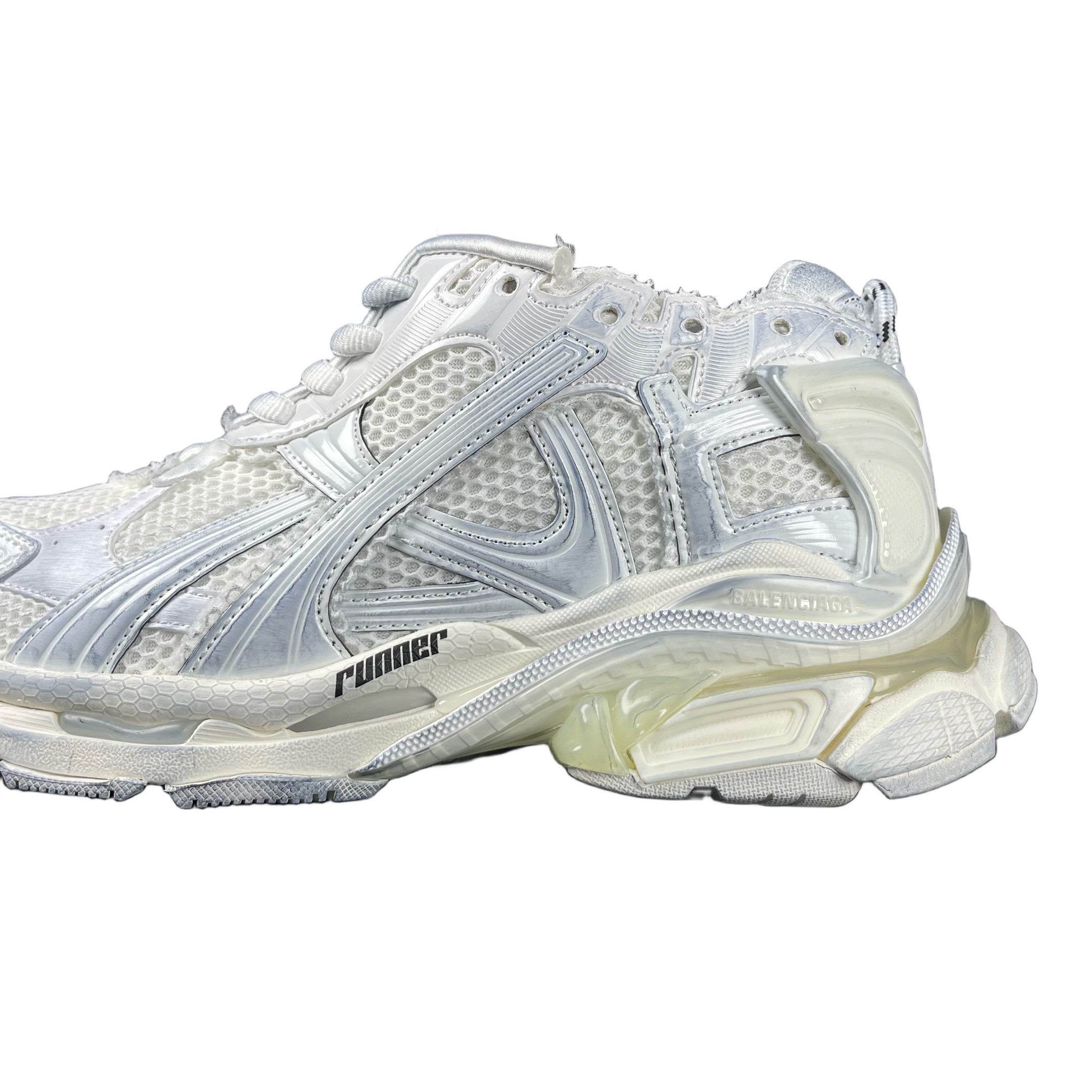 Balenciaga Runner Distressed Dad Sneakers Silver/White