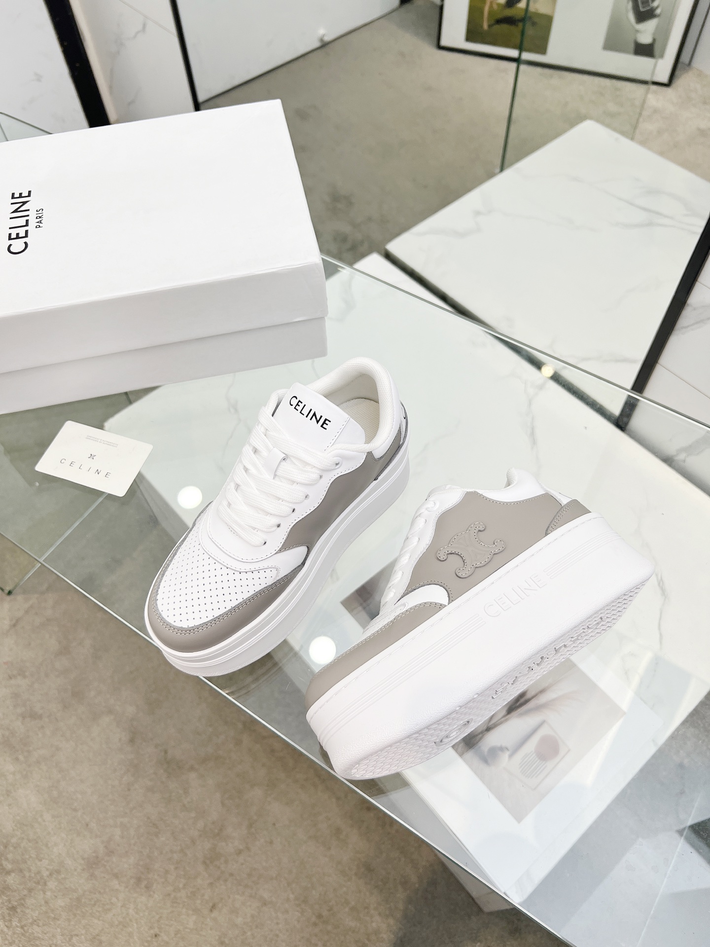 Celine Triomphe Wedge Sneakers Grey