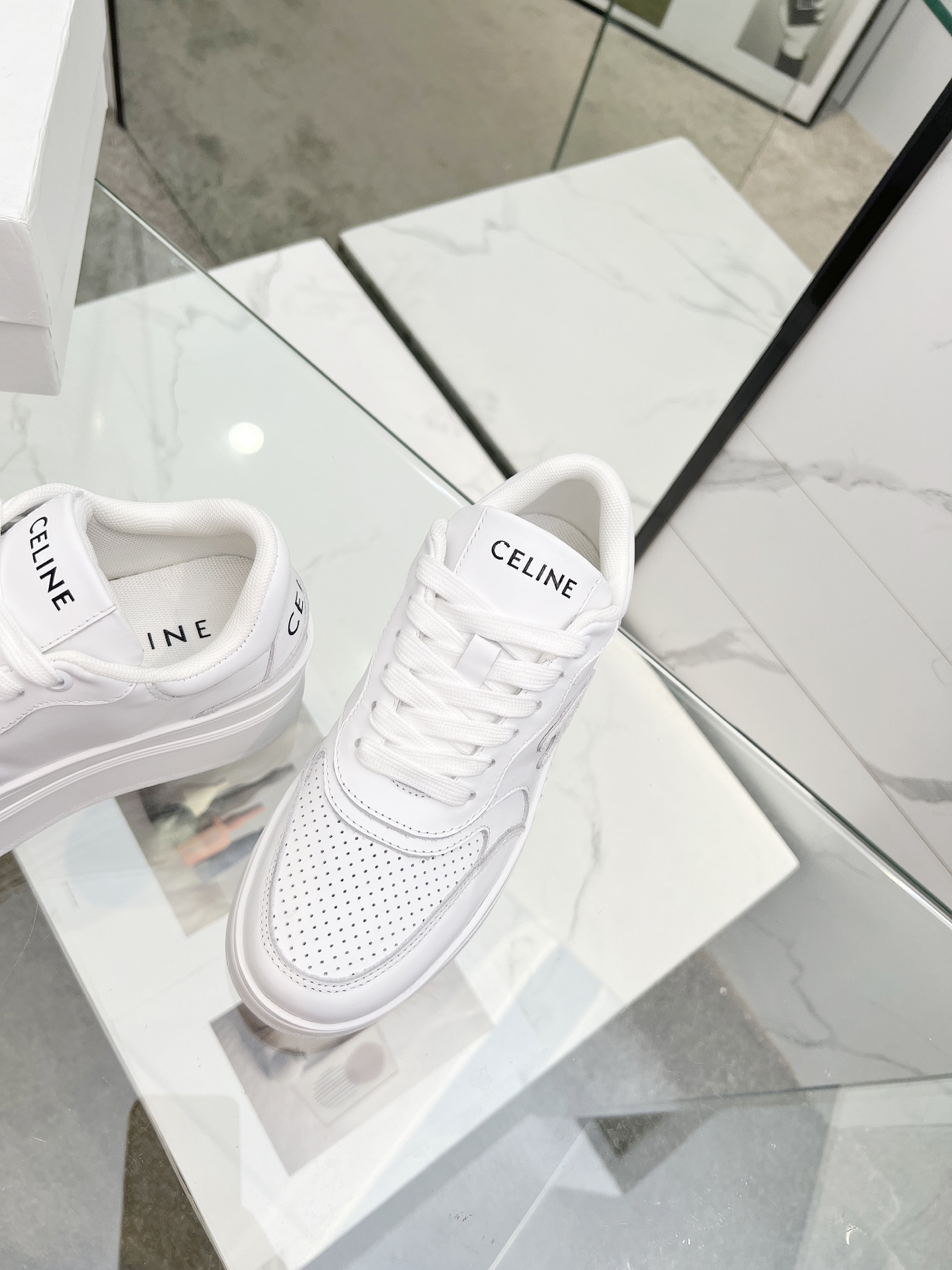 CELINE Triomphe Wedge Platform Sneakers White