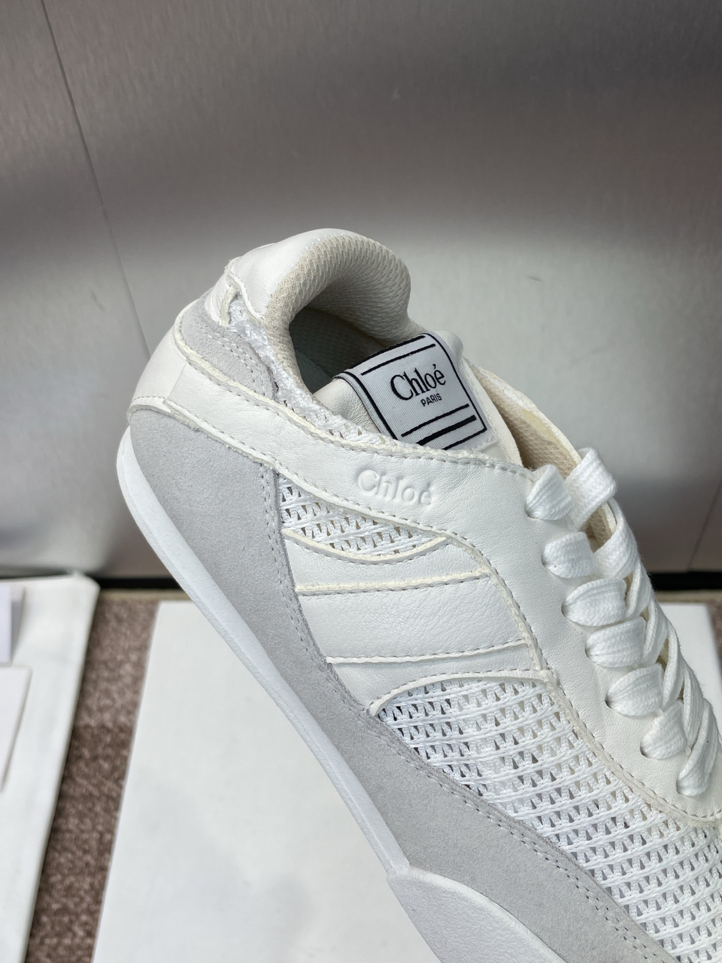 Chloe Leather Mesh Retro Sneakers White