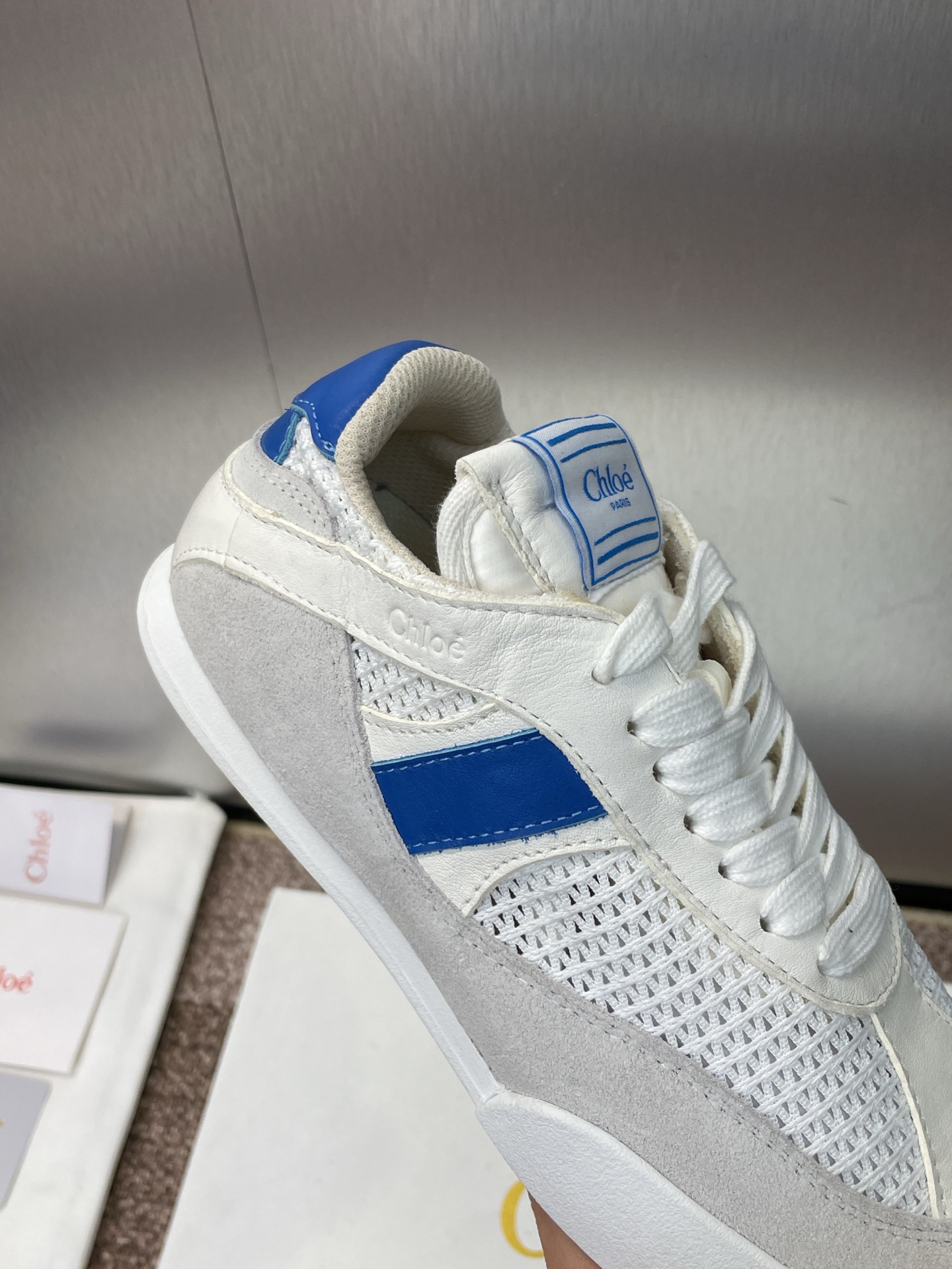 Chloe Leather Mesh Retro Sneaker White/Blue