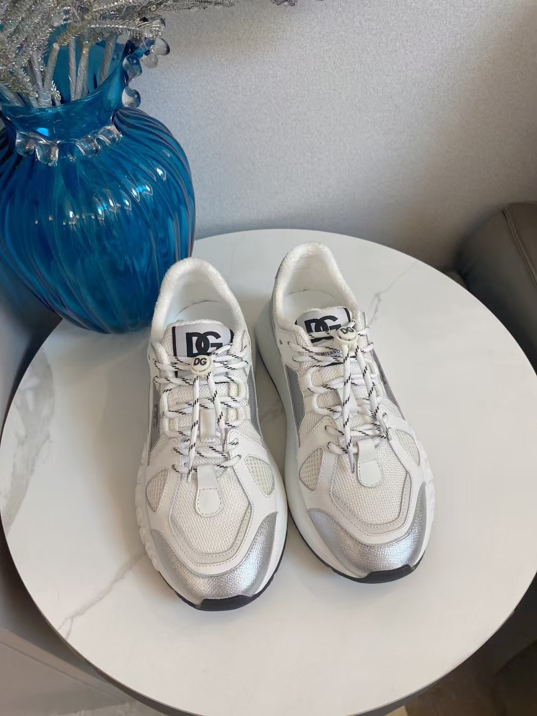 Dolce & Gabbana Leather Mesh Sneakers White/Silver
