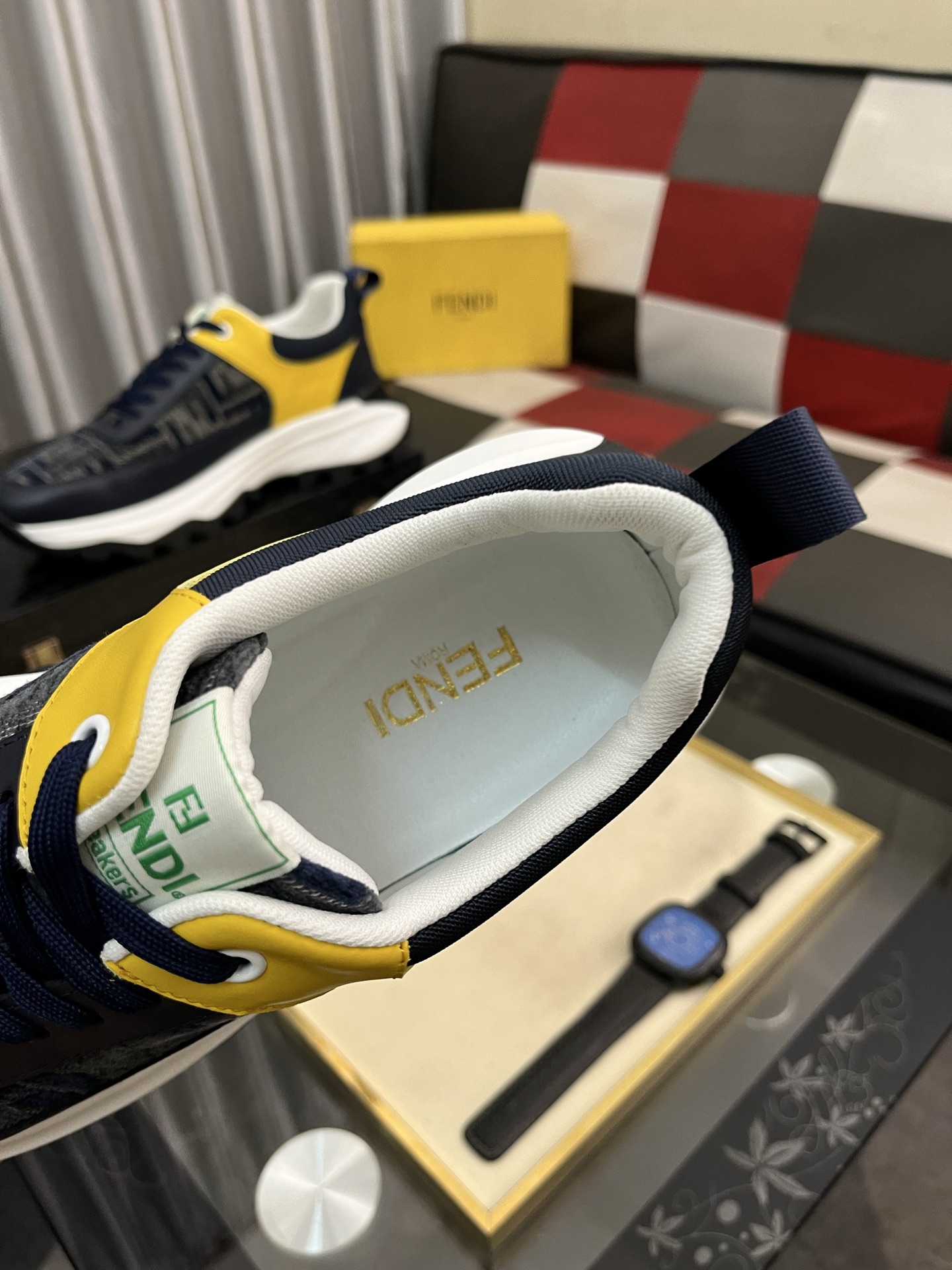 Fendi Leather Chunky Sneakers Navy/Yellow
