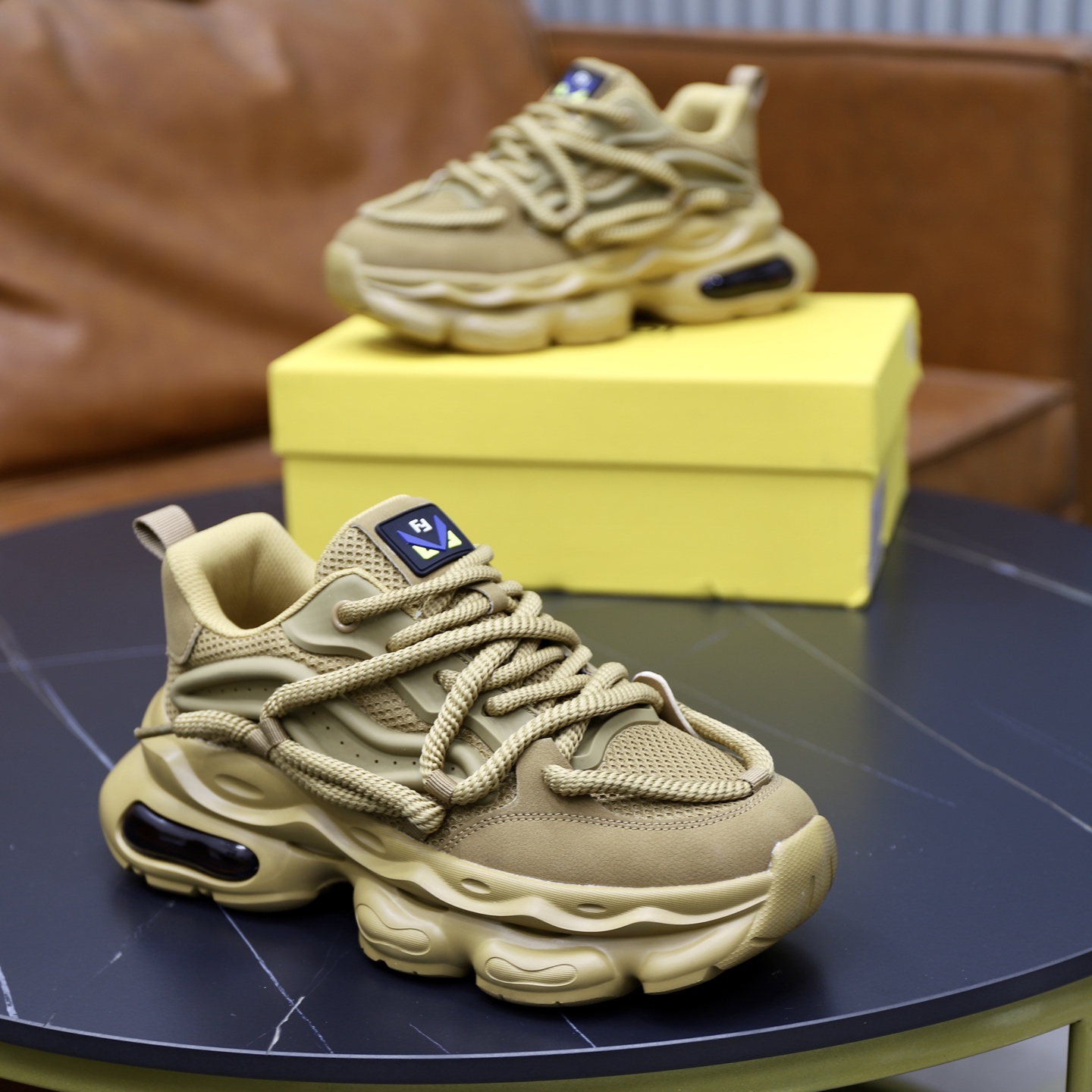 Fendi Breathable Mesh Chunky Sneakers Khaki