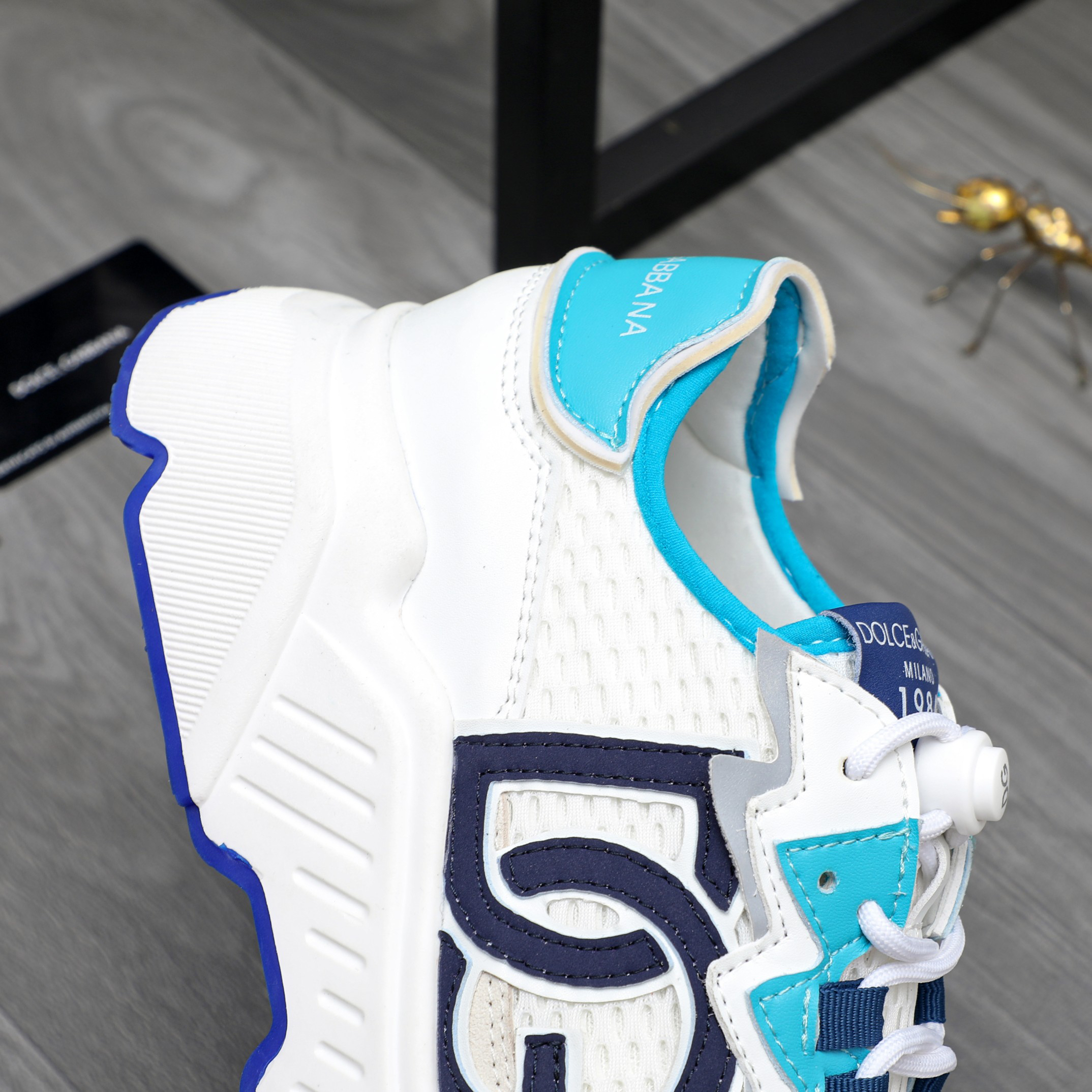 Dolce & Gabbana Mesh Leather Sneakers Blue