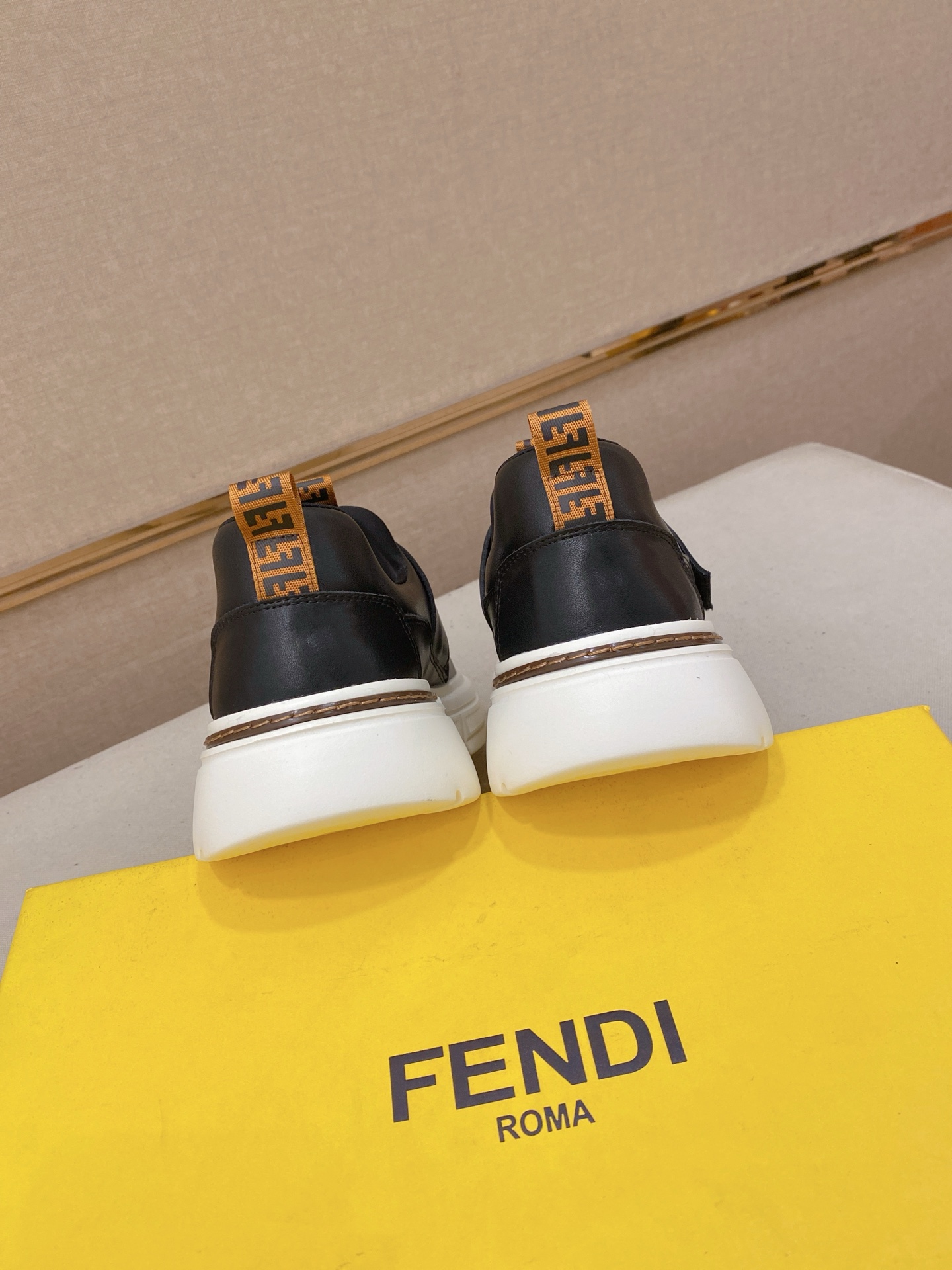 Fendi Leather Knit Slip-On Sneaker Black