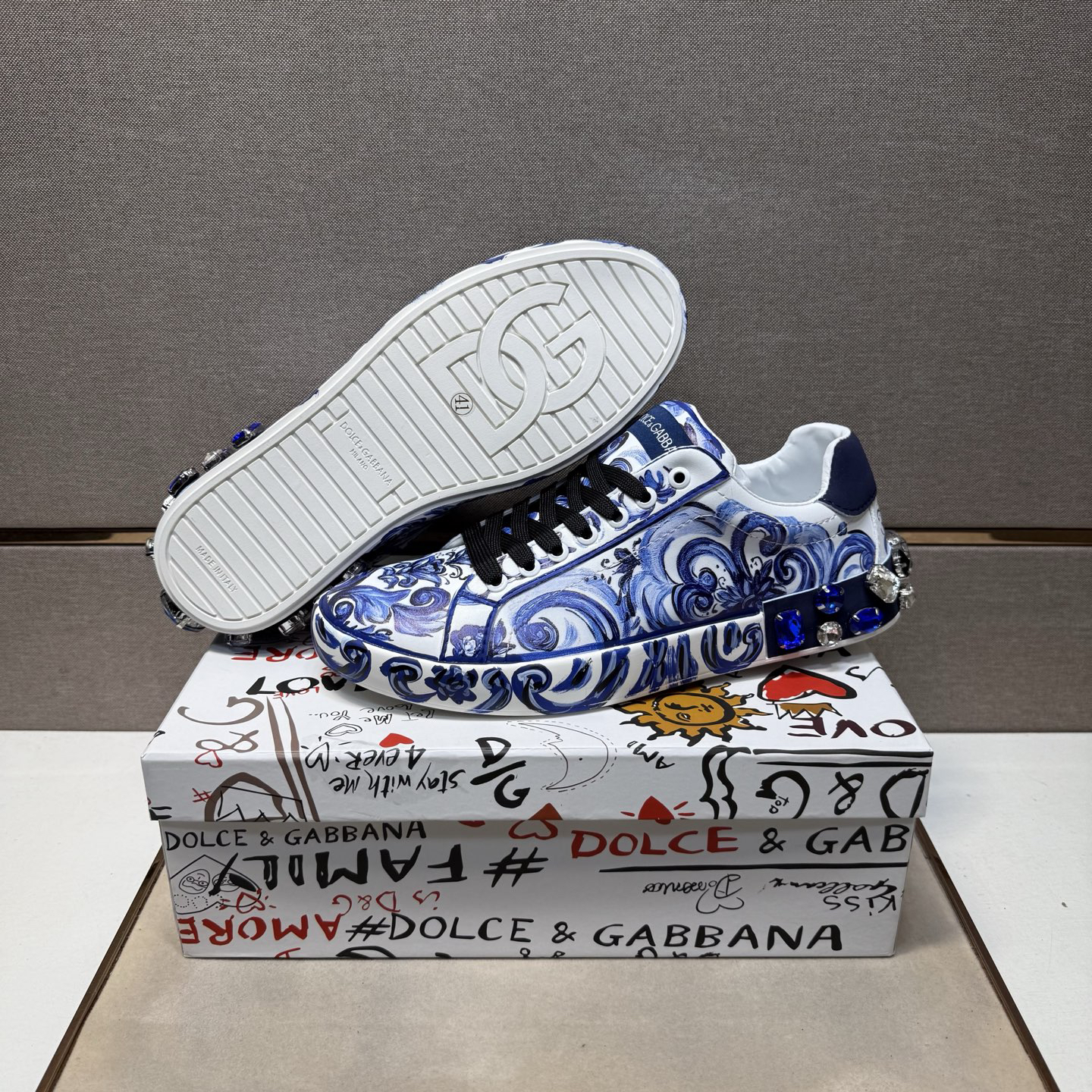 Dolce & Gabbana Baroque Low Sneakers Blue/White