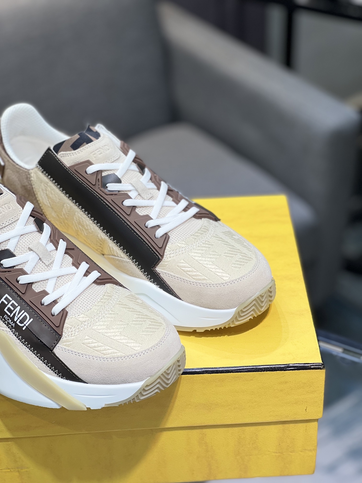 Fendi Flow Low-Top Sneakers Beige