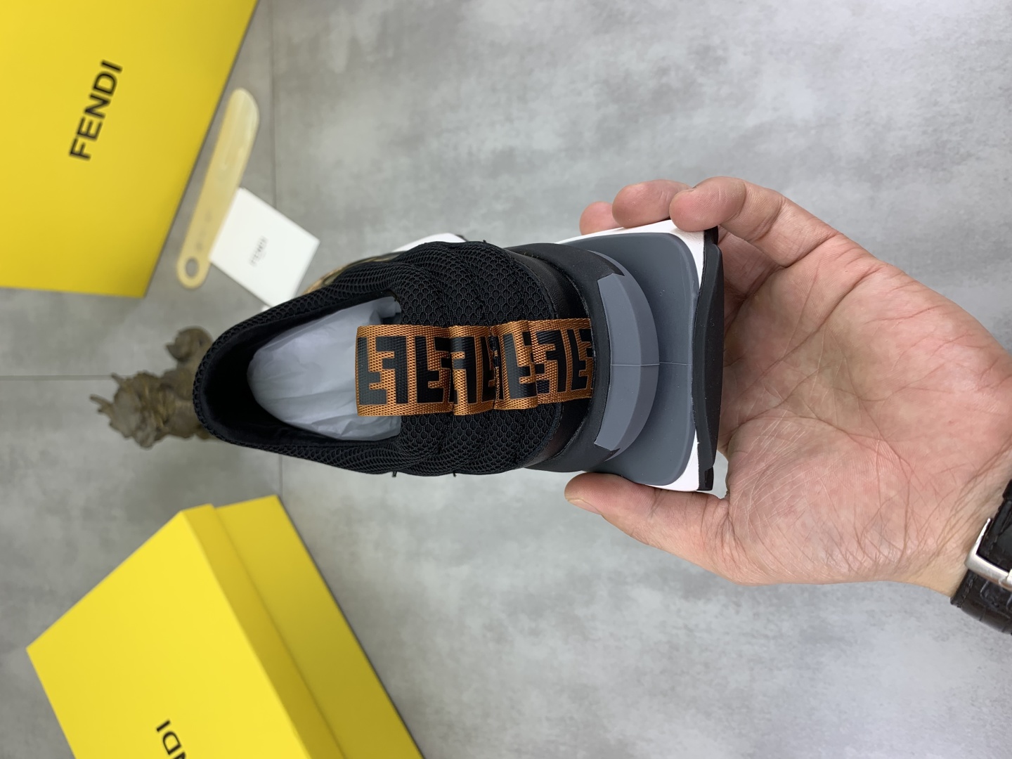 Fendi FF Logo Slip-On Driving Sneakers Brown