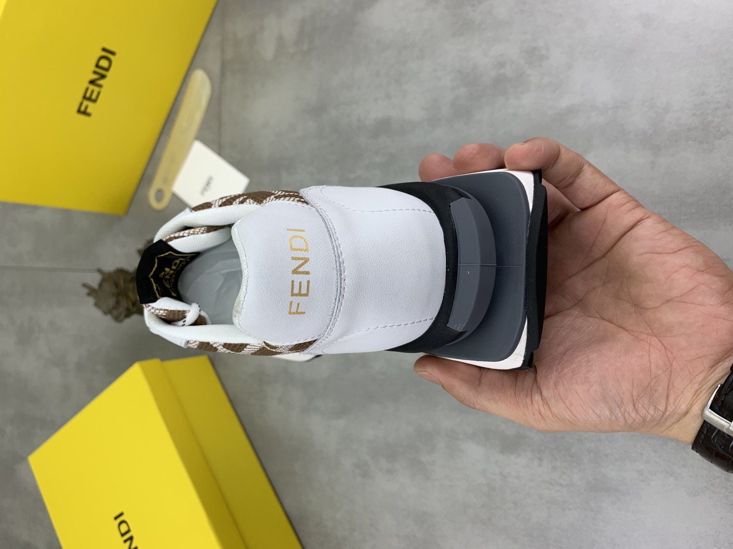 Fendi FF Logo Driving Sneakers White/Brown