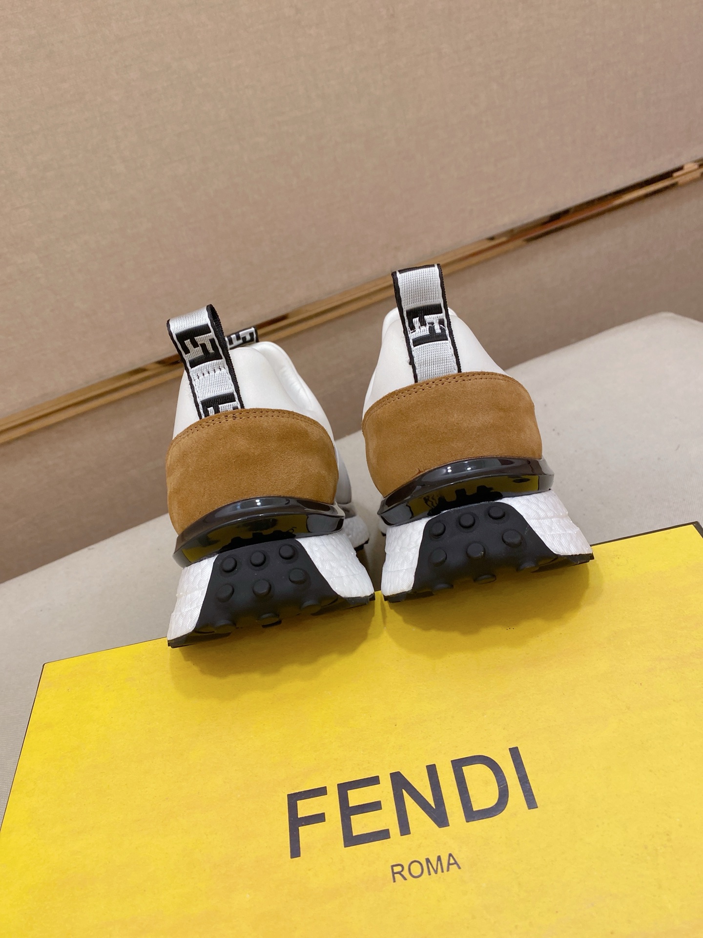 Fendi FF Slip-On Runner Sneakers Beige