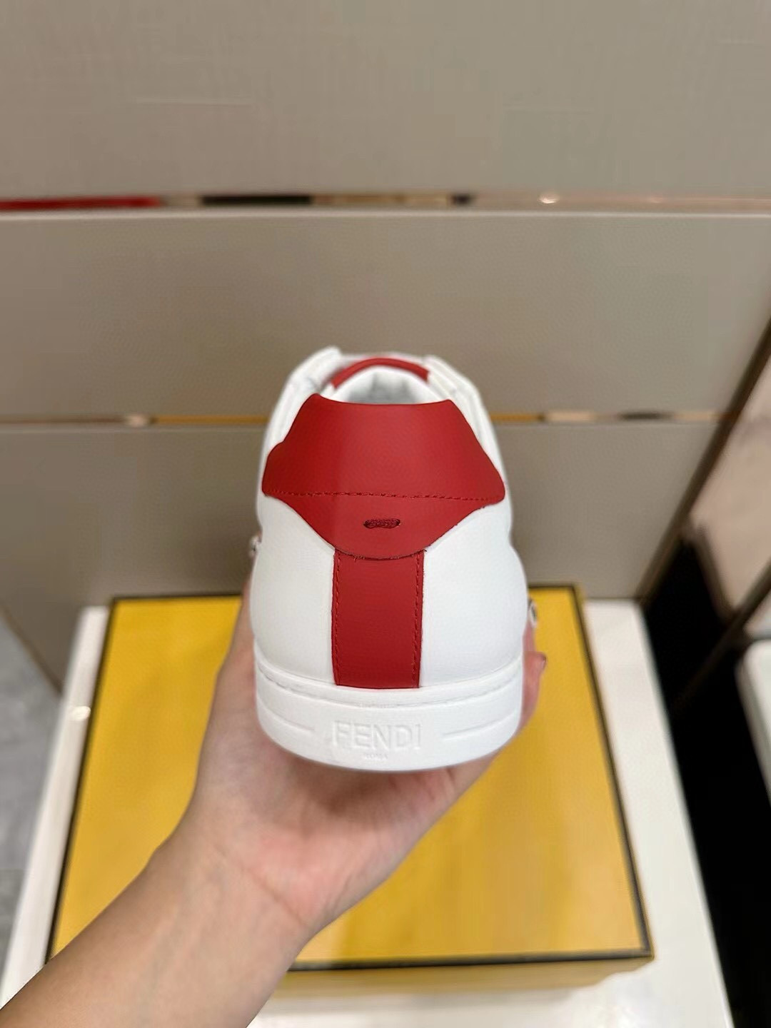 Fendi Leather Low-Top Sneakers White Red
