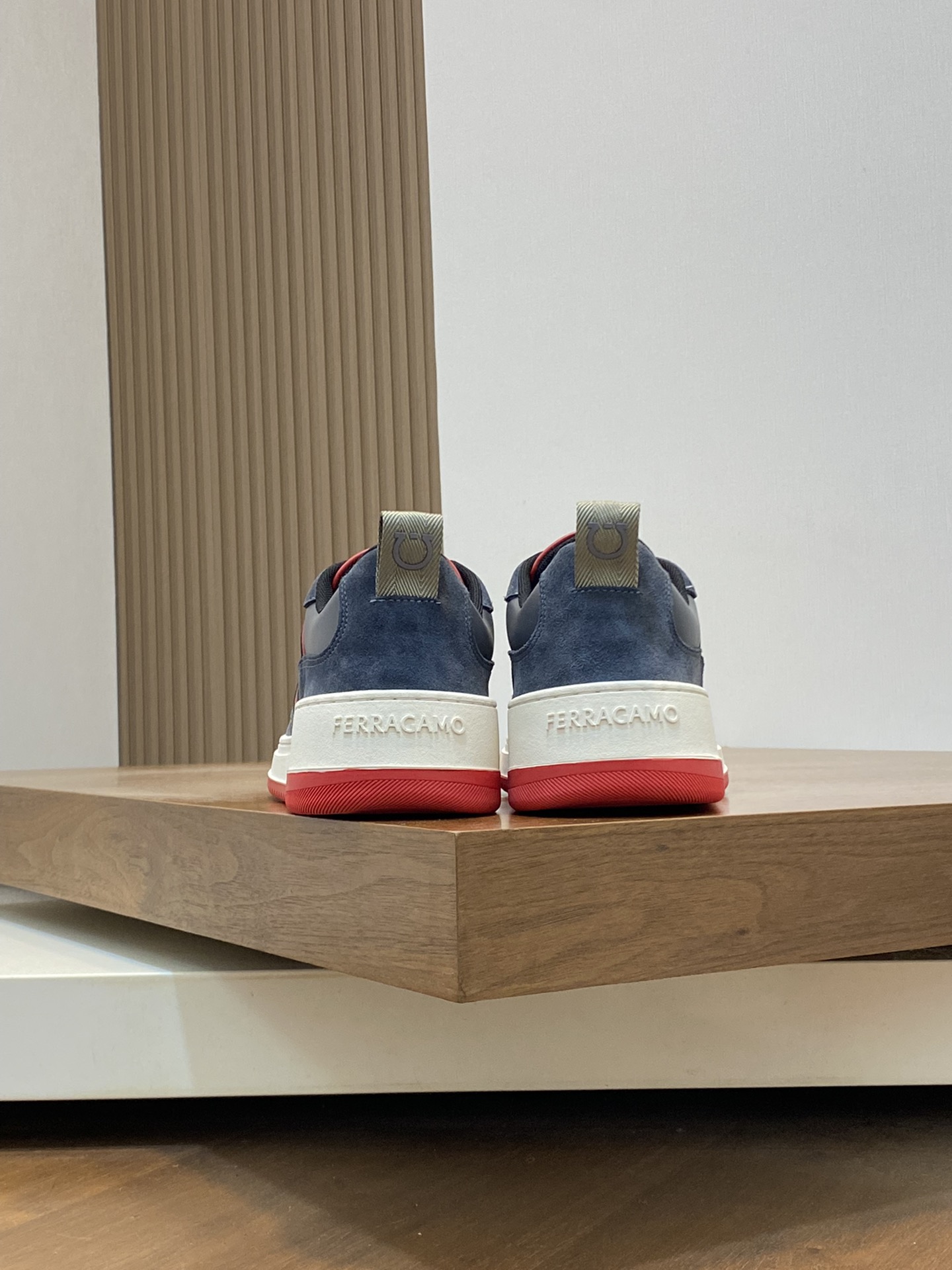 Ferragamo Nappa Leather Logo Sneakers Navy Red