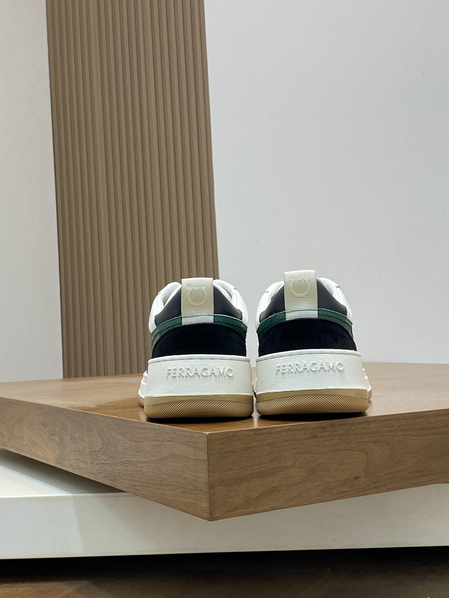 Ferragamo Nappa Leather Low Sneakers Green/Black/White