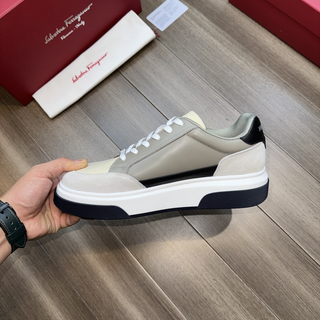 Ferragamo Suede Leather Low-Top Sneakers Grey/White/Black