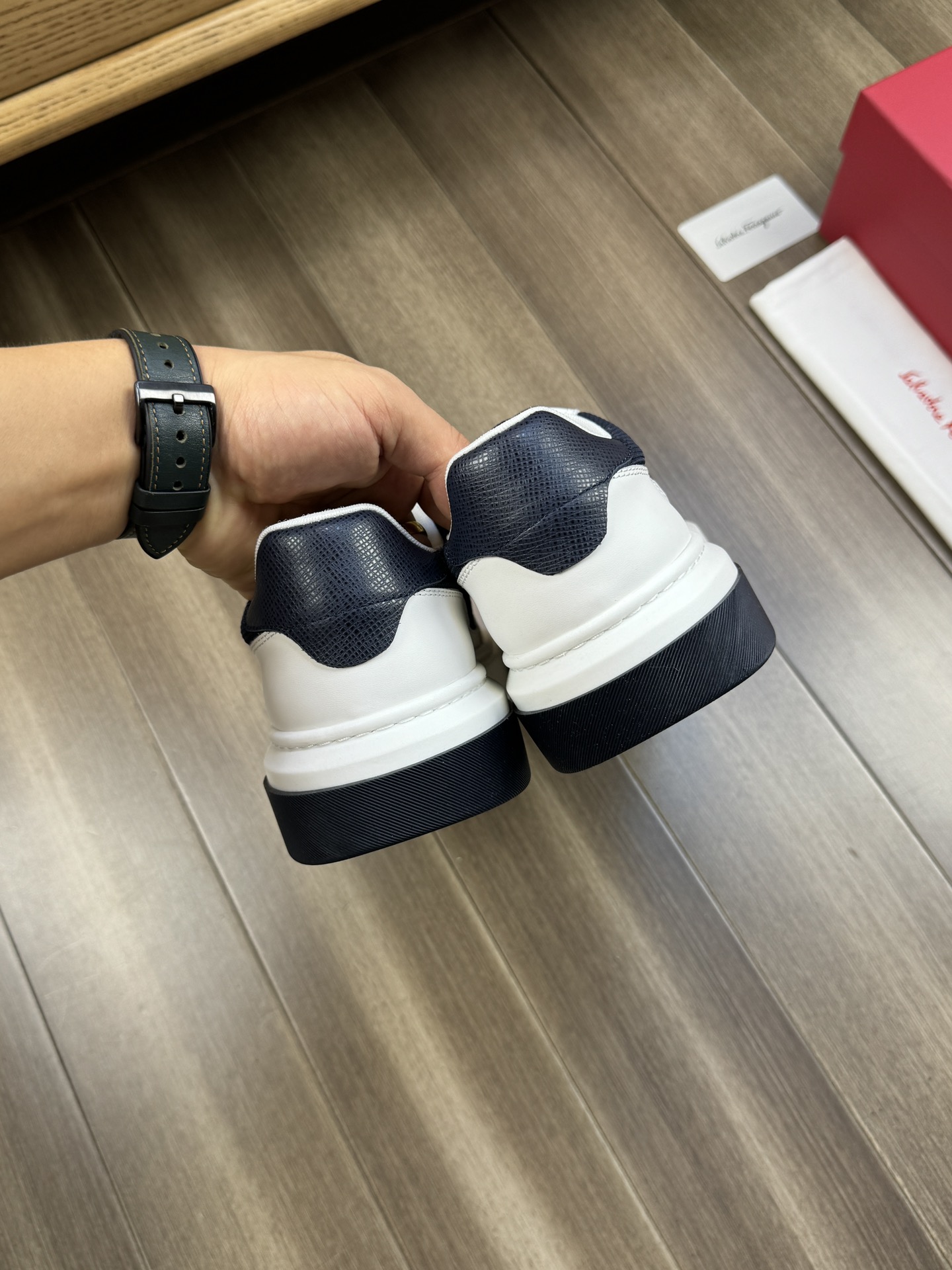 Ferragamo Logo Canvas Low-Top Sneakers Navy/White