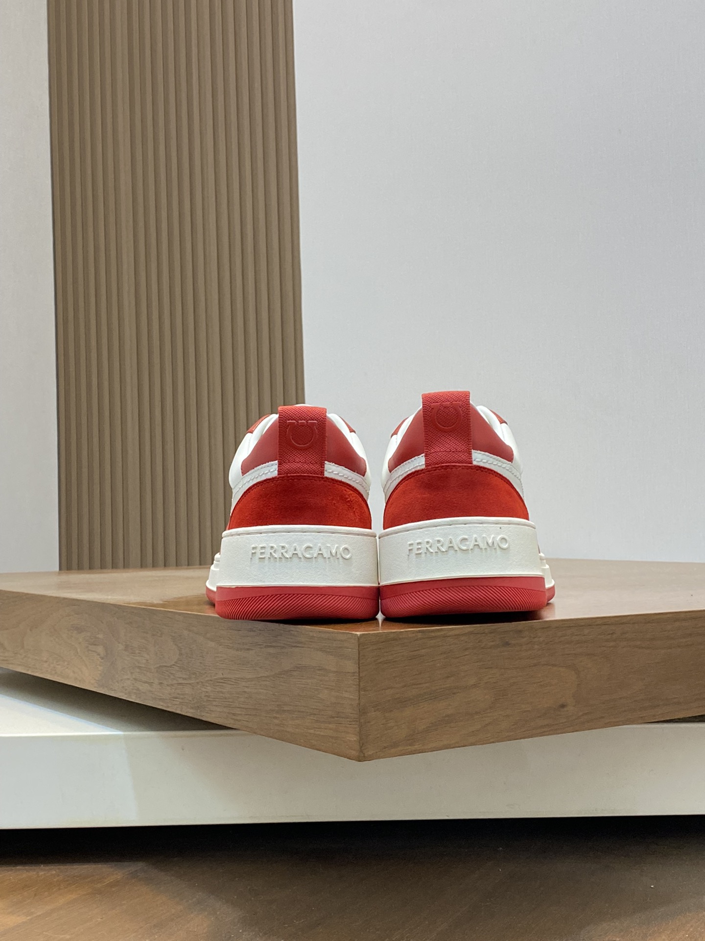 Ferragamo Leather Low-Top Sneakers Red/White