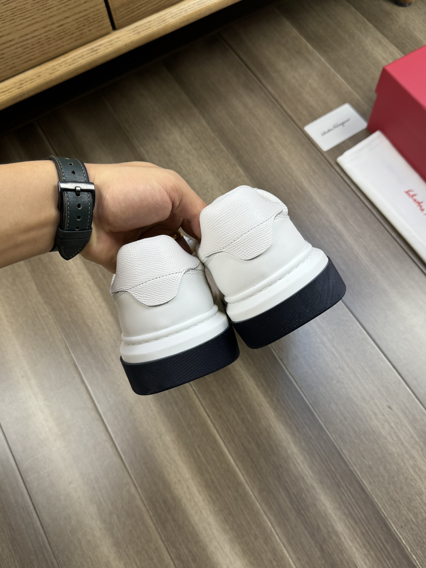 Ferragamo Nappa Leather Canvas Low-Top Sneakers White