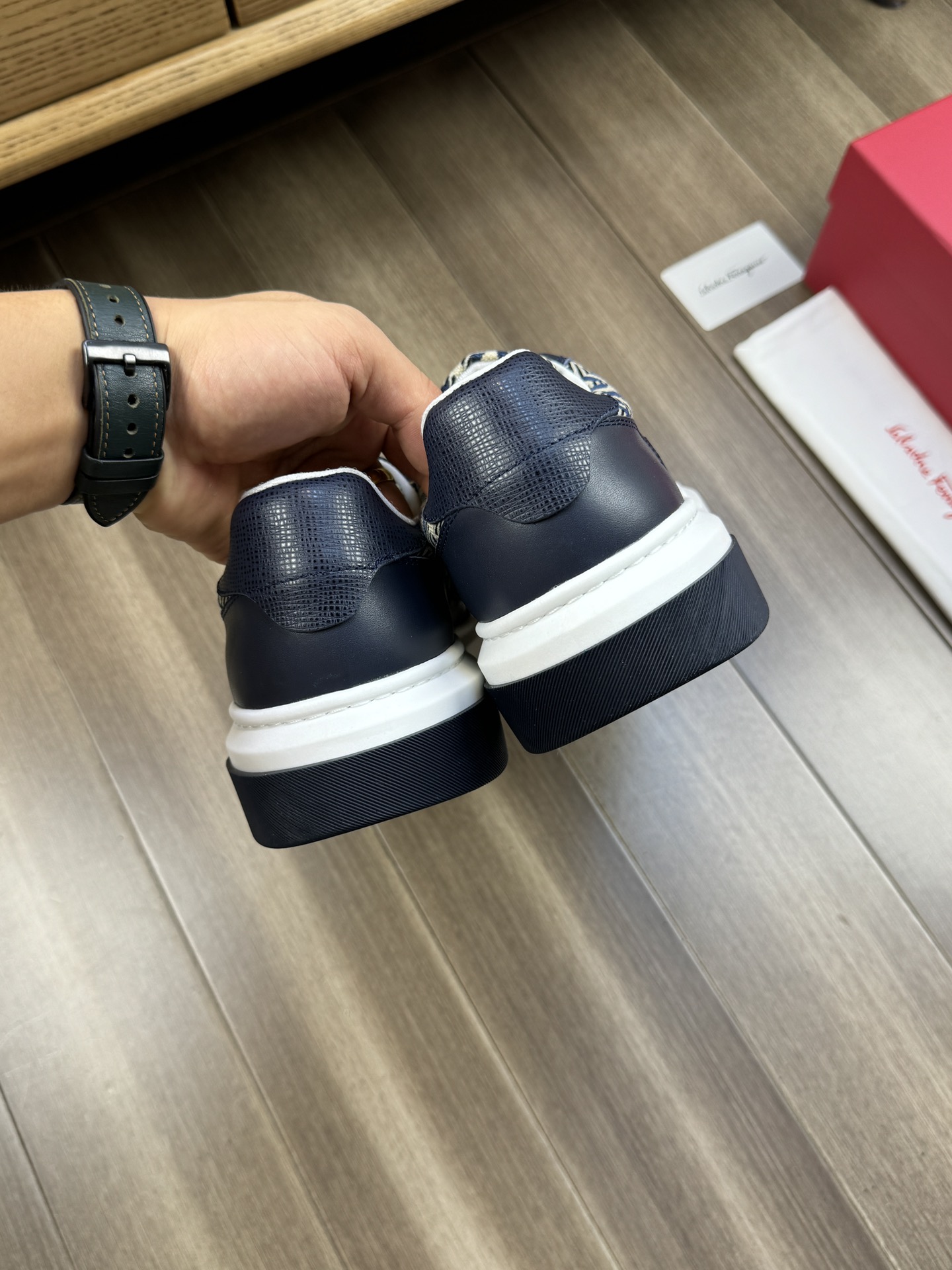 Ferragamo Gancini Canvas Leather Sneakers Navy
