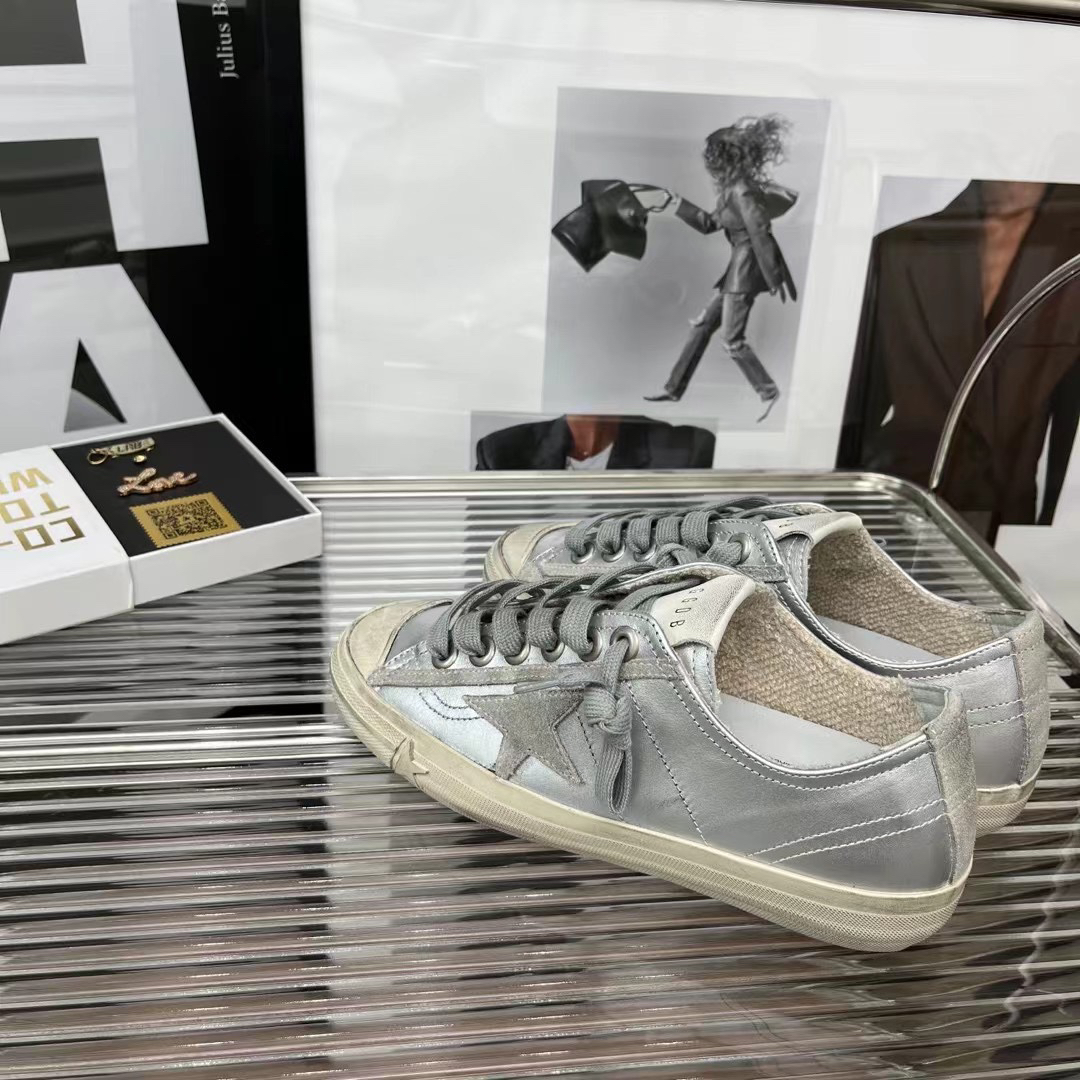 Golden Goose V-Star2 Canvas Sneakers Silver
