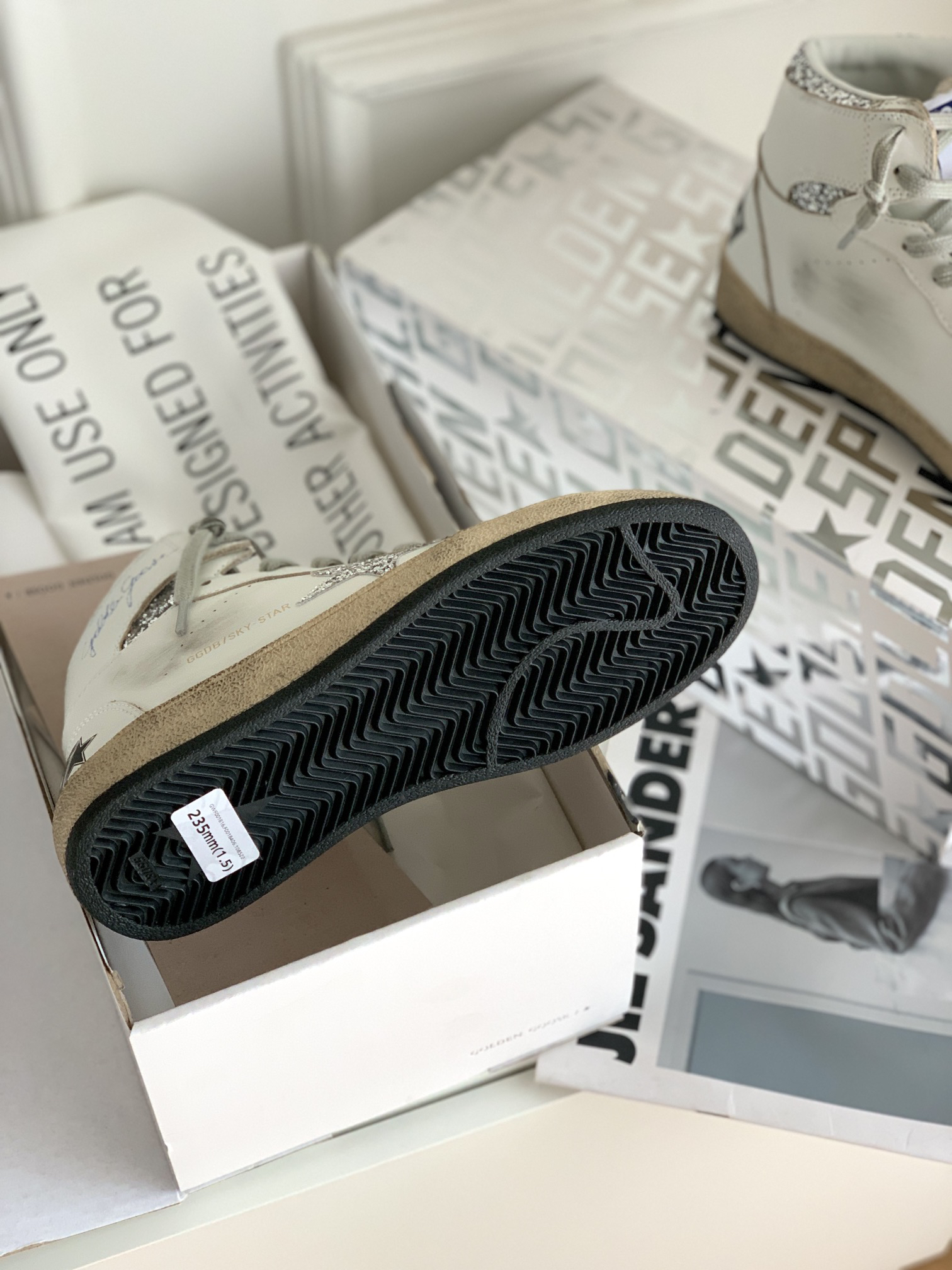 Golden Goose Sky-Star High-Top Sneakers Silver