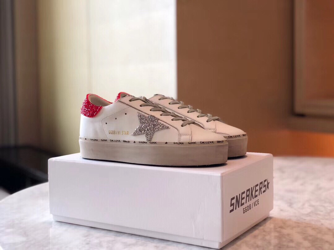 Golden Goose Hi Star Platform Sneakers White/Silver/Red
