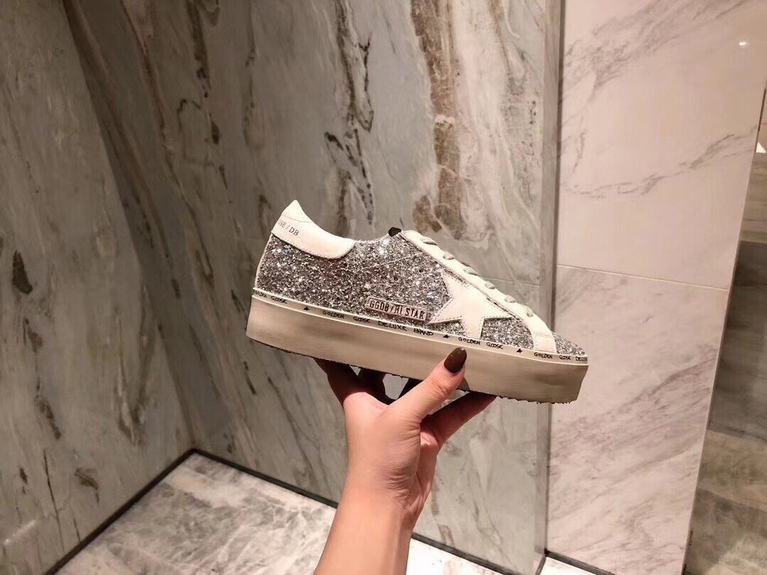 Golden Goose Hi Star Platform Sneakers Silver Glitter