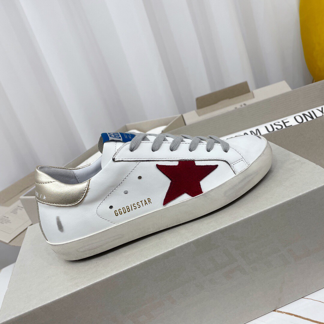 Golden Goose Superstar Distressed Leather Sneakers Gold/Red/White