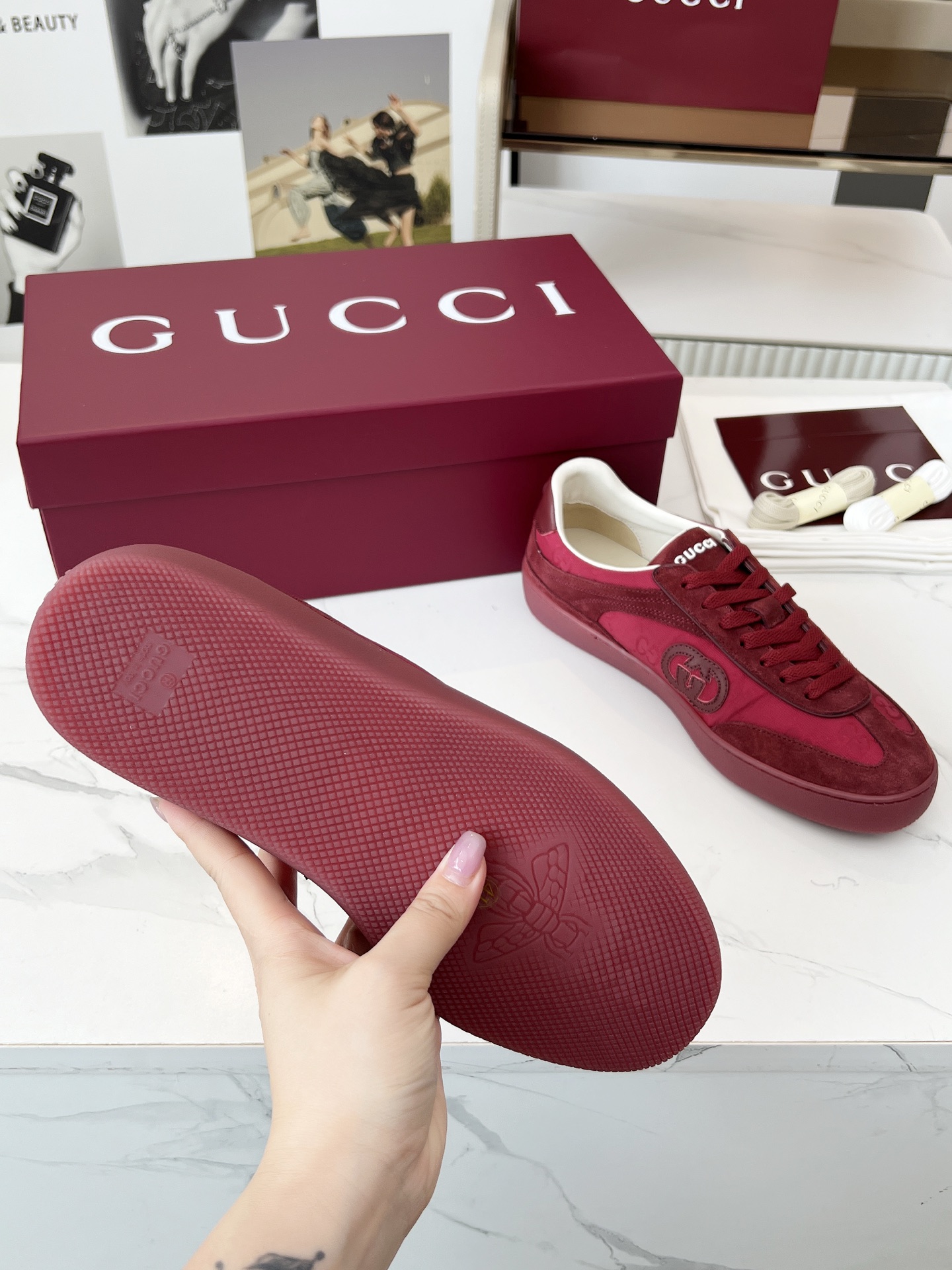 Gucci GG Monogram Trainer Sneakers Burgundy