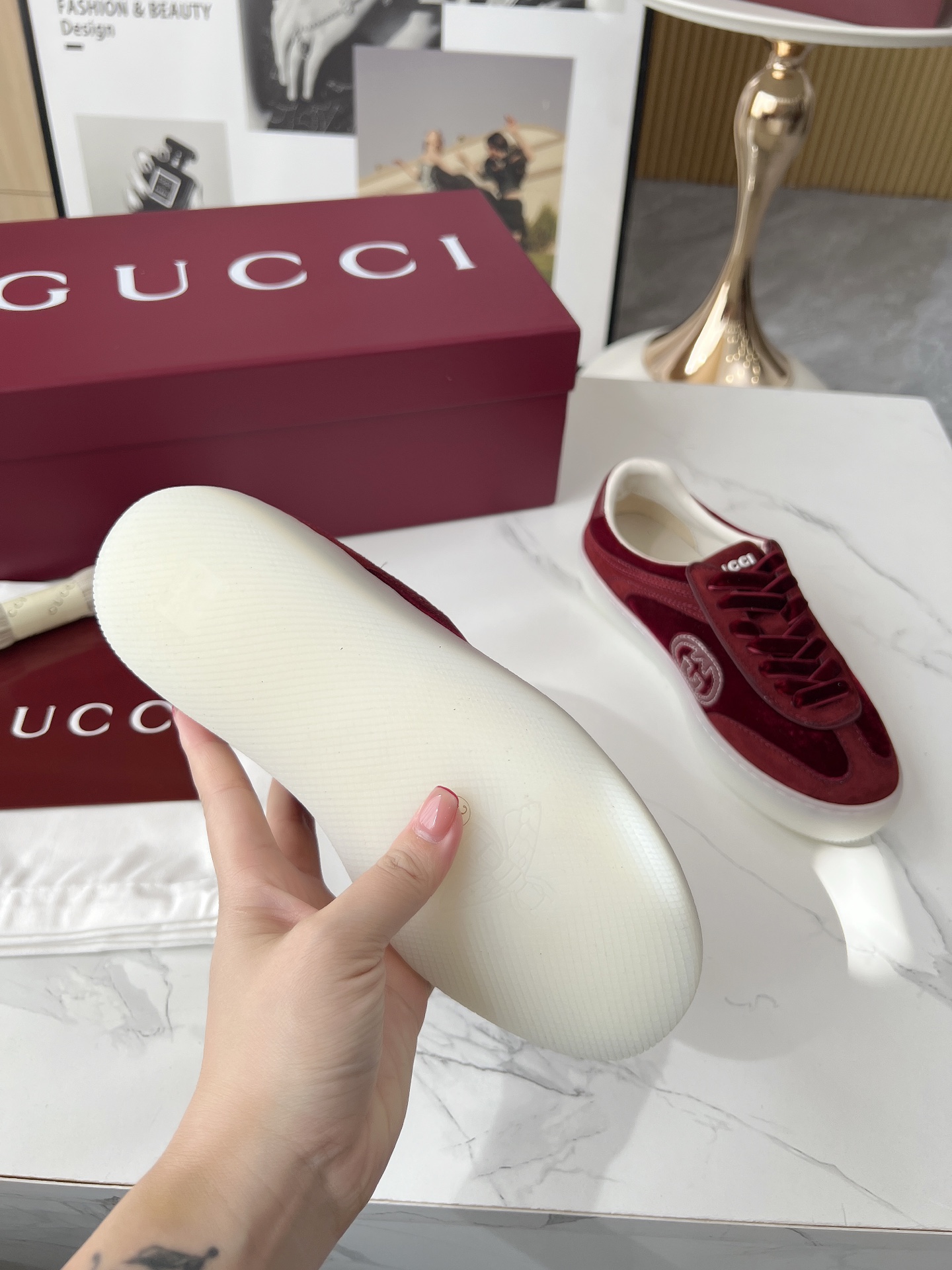 Gucci Double G Trainer Sneakers Burgundy