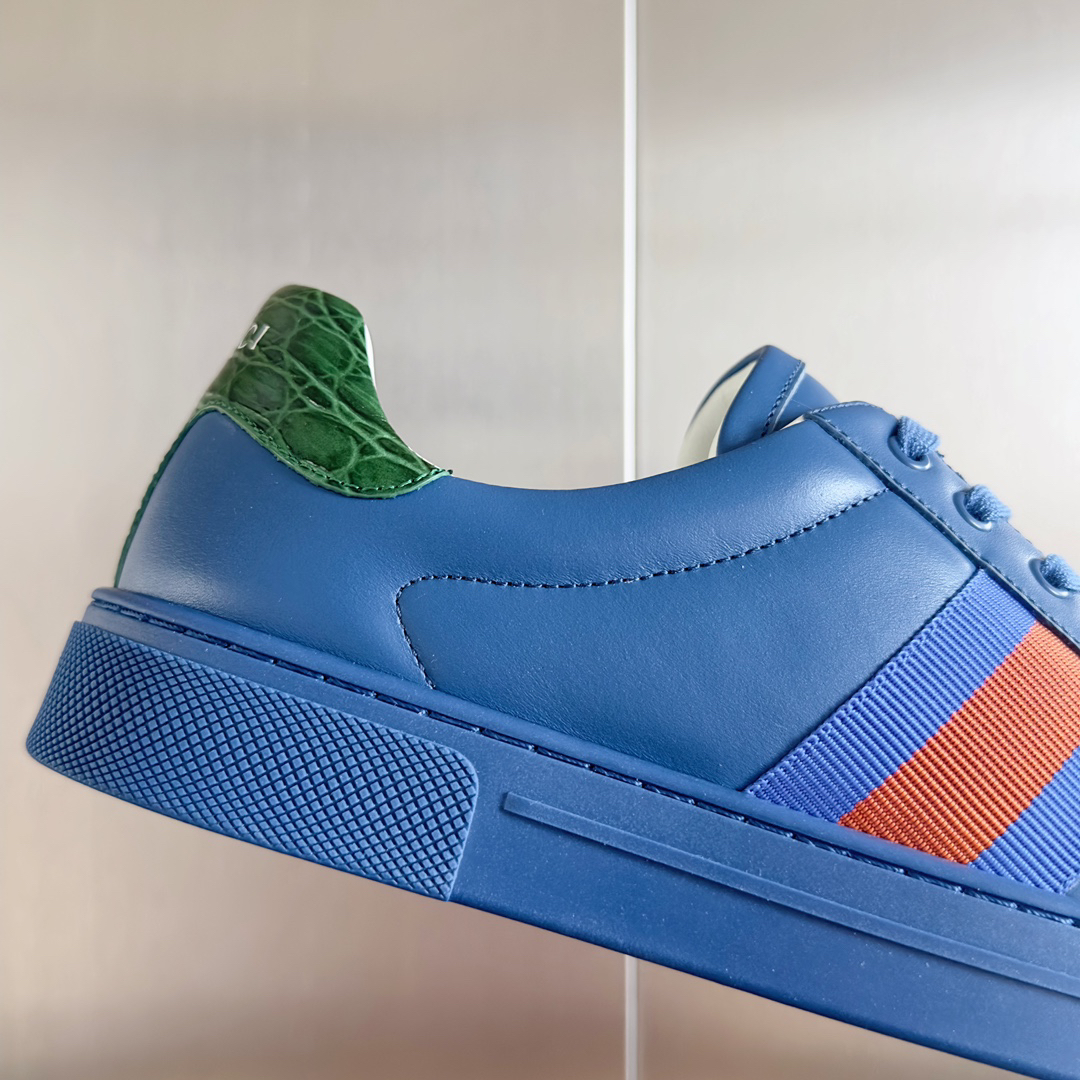 Gucci Ace Leather Low-Top Sneakers Blue