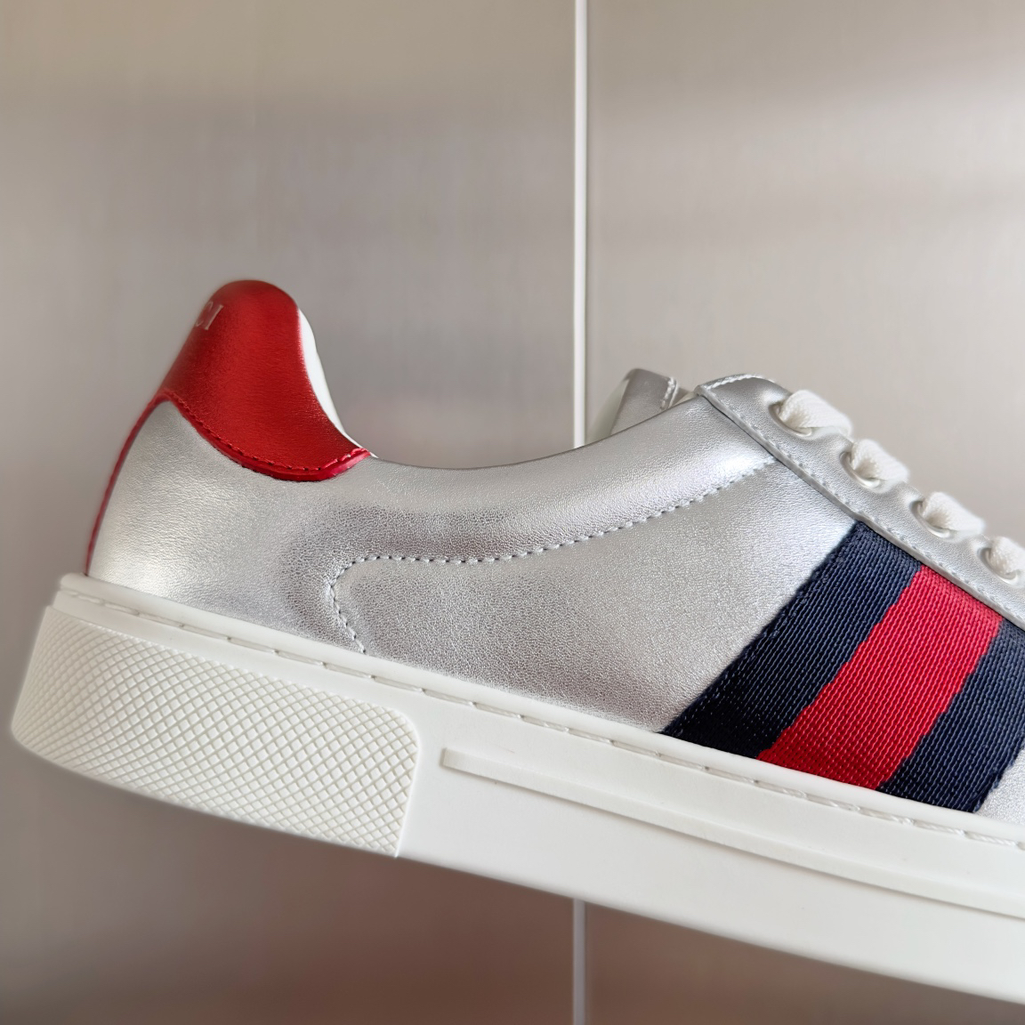 Gucci Ace Leather Sneakers Silver