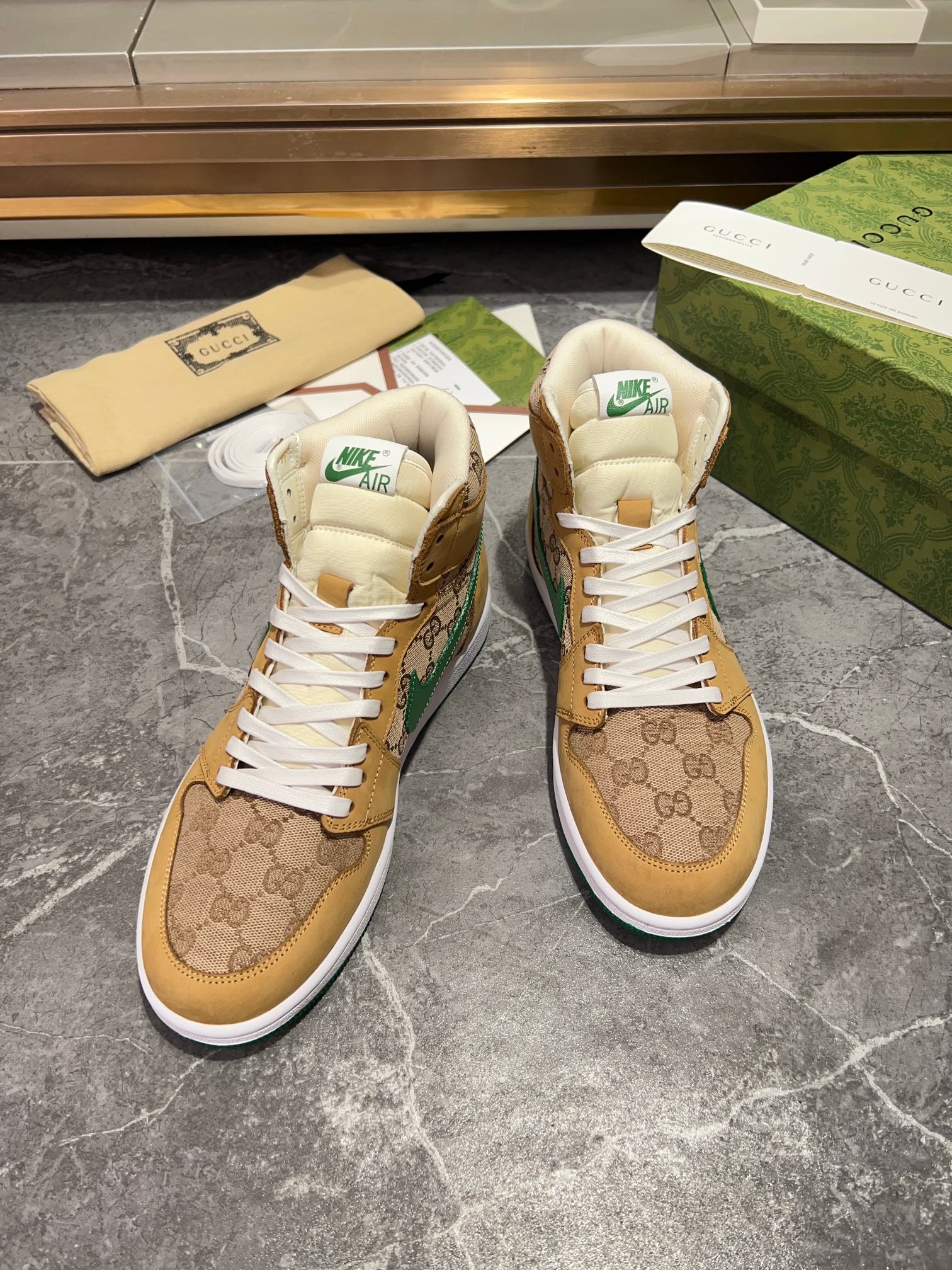 Gucci GG Canvas High-Top Sneakers Tan Green