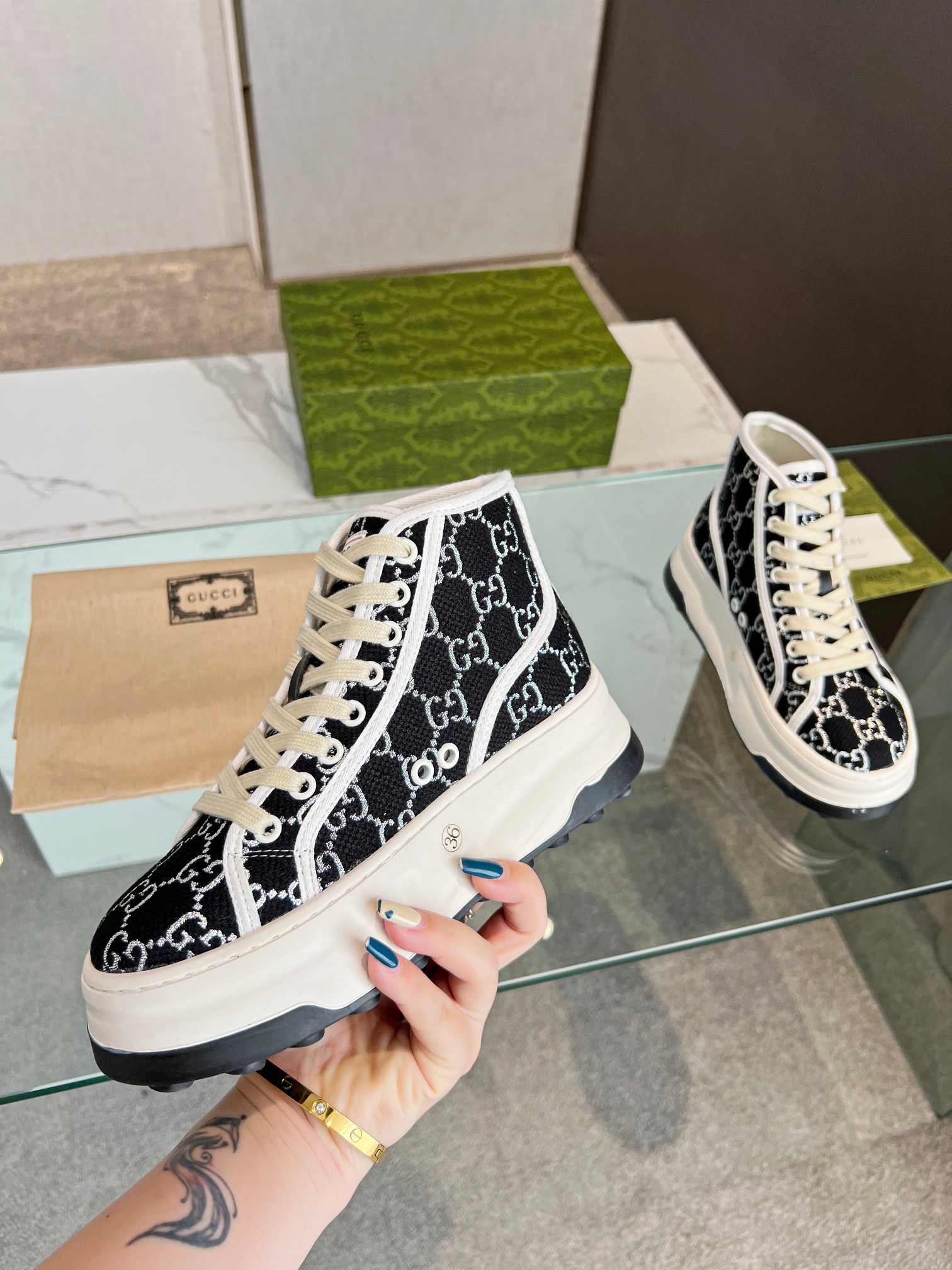 Gucci GG Platform High-Top Sneakers Black