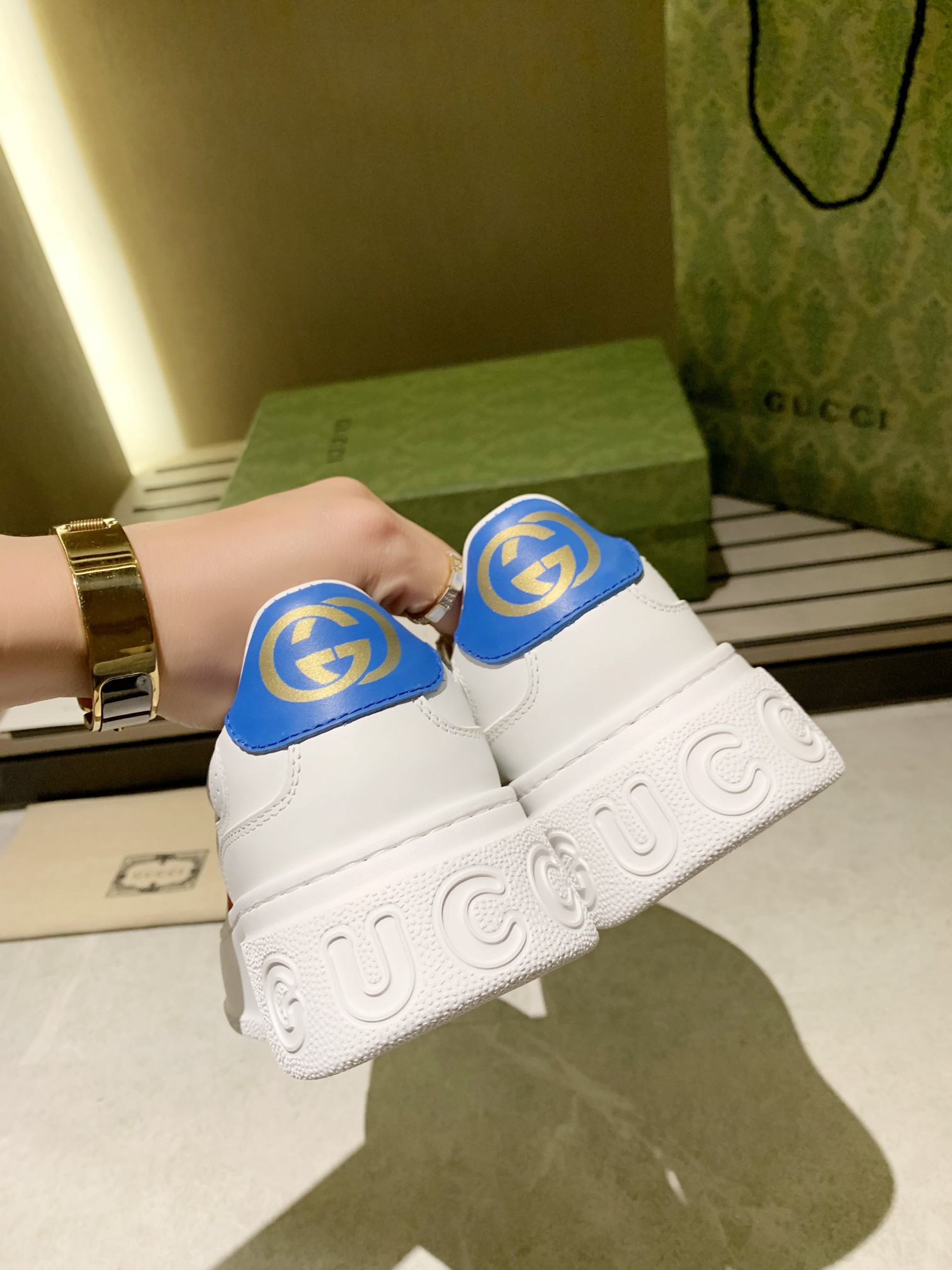 Gucci Platform Leather Sneakers White/Blue