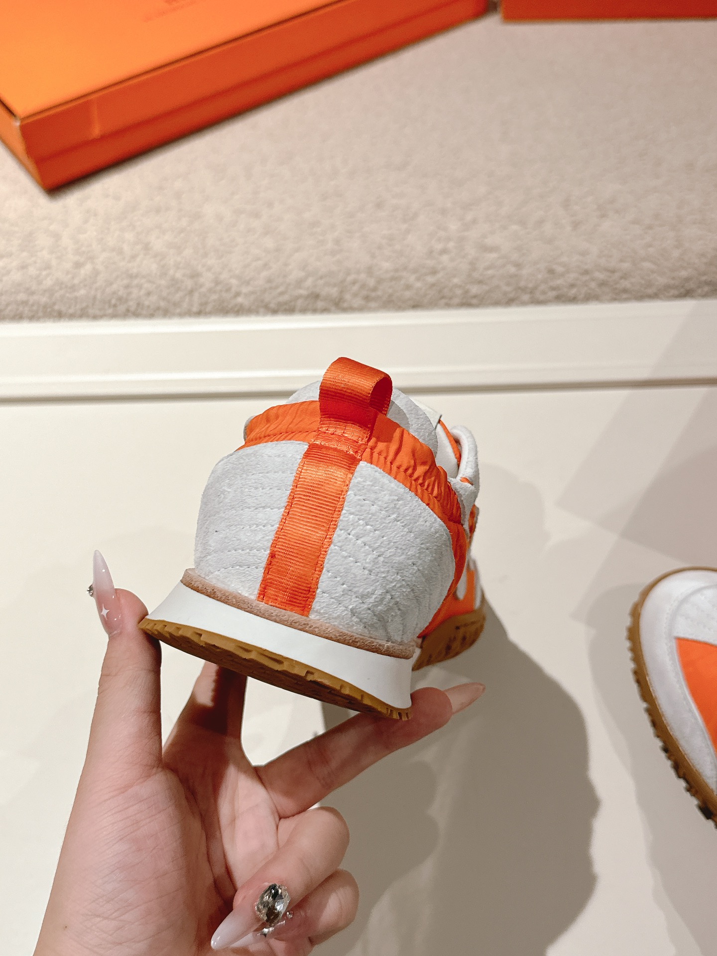 Hermes Suede Leather H Sneaker Orange