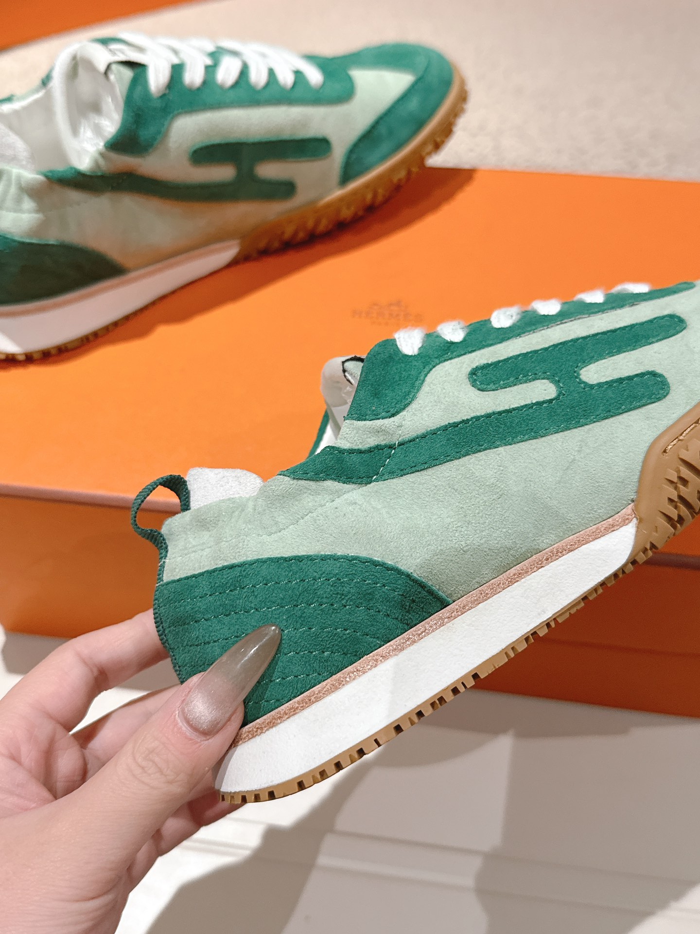 Hermes Suede H Sneaker Green