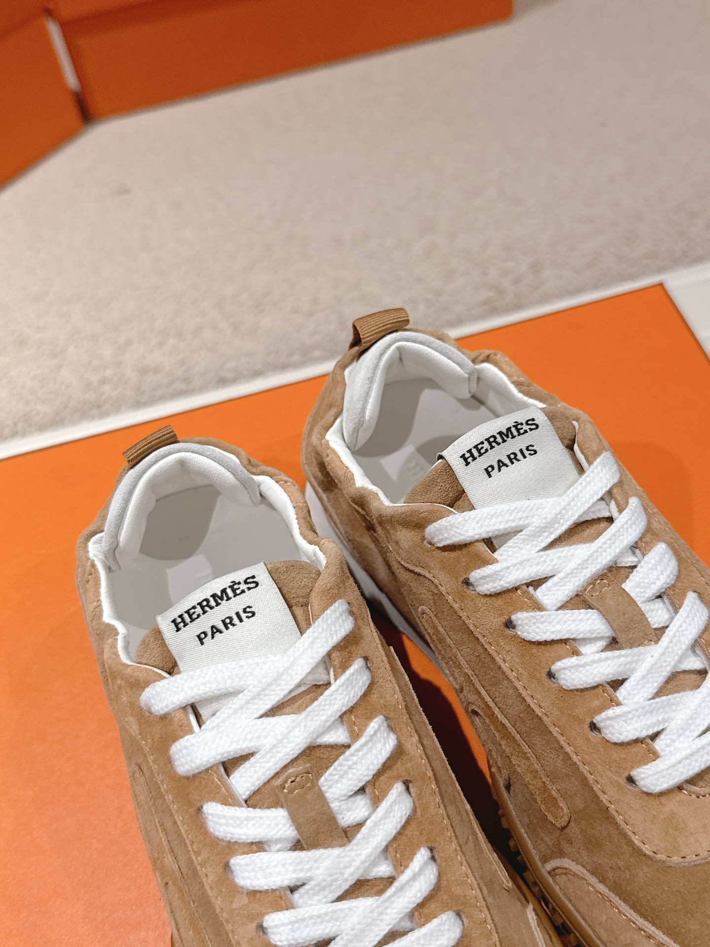 Hermes Suede H Sneakers Tan