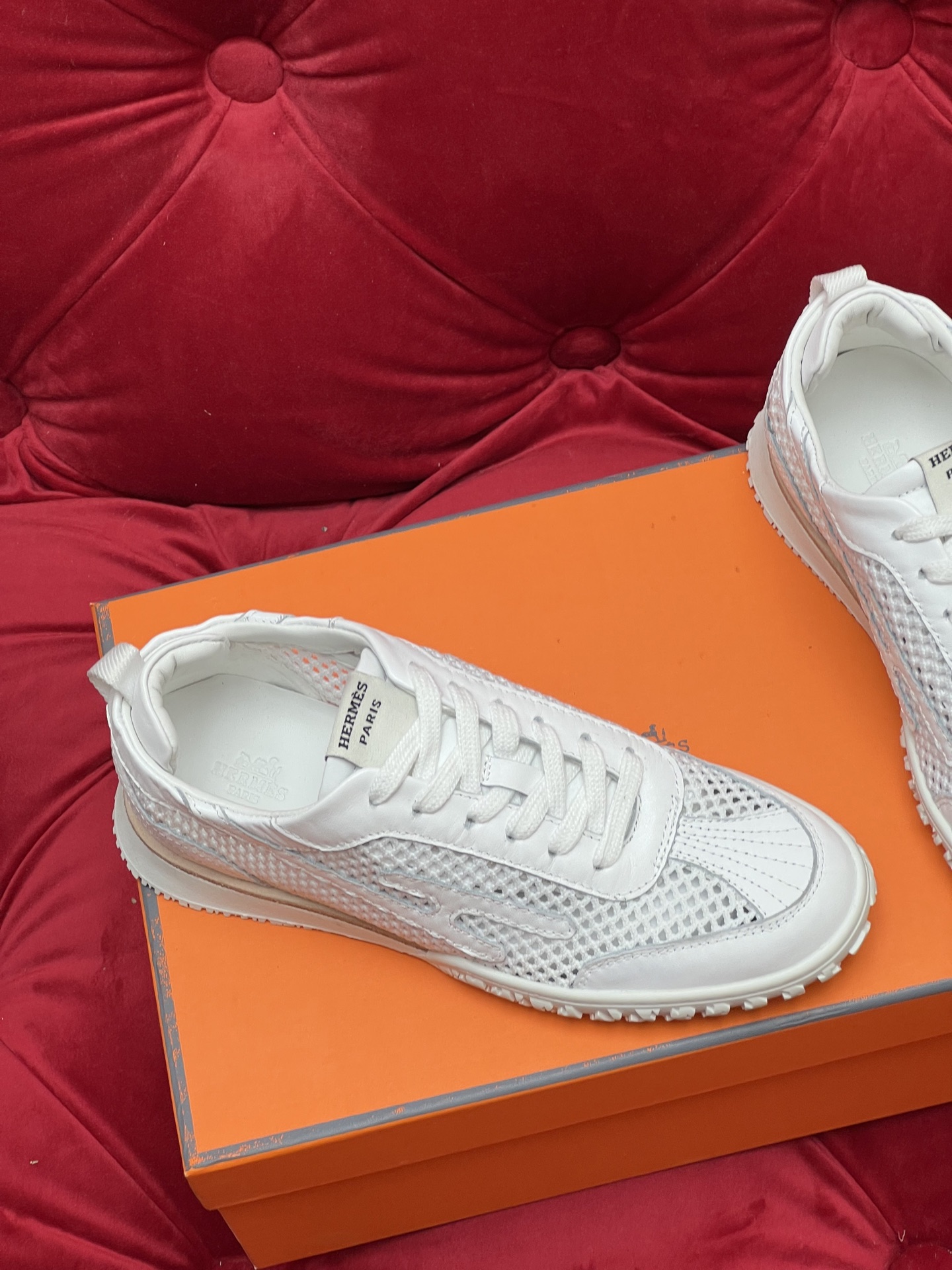 Hermes Jet Suede Mesh Sneakers White