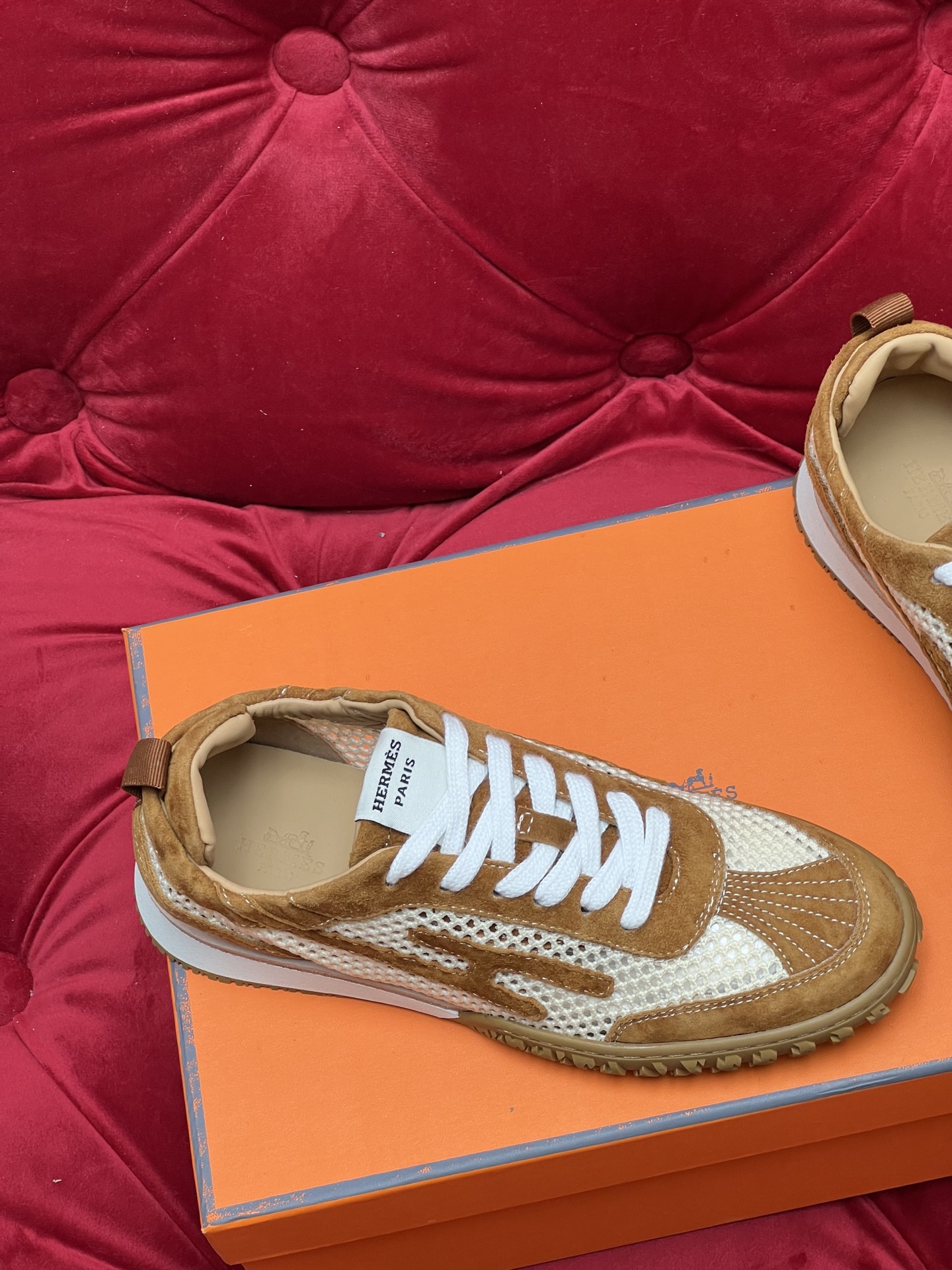 Hermes Jet Suede Mesh Sneakers Brown
