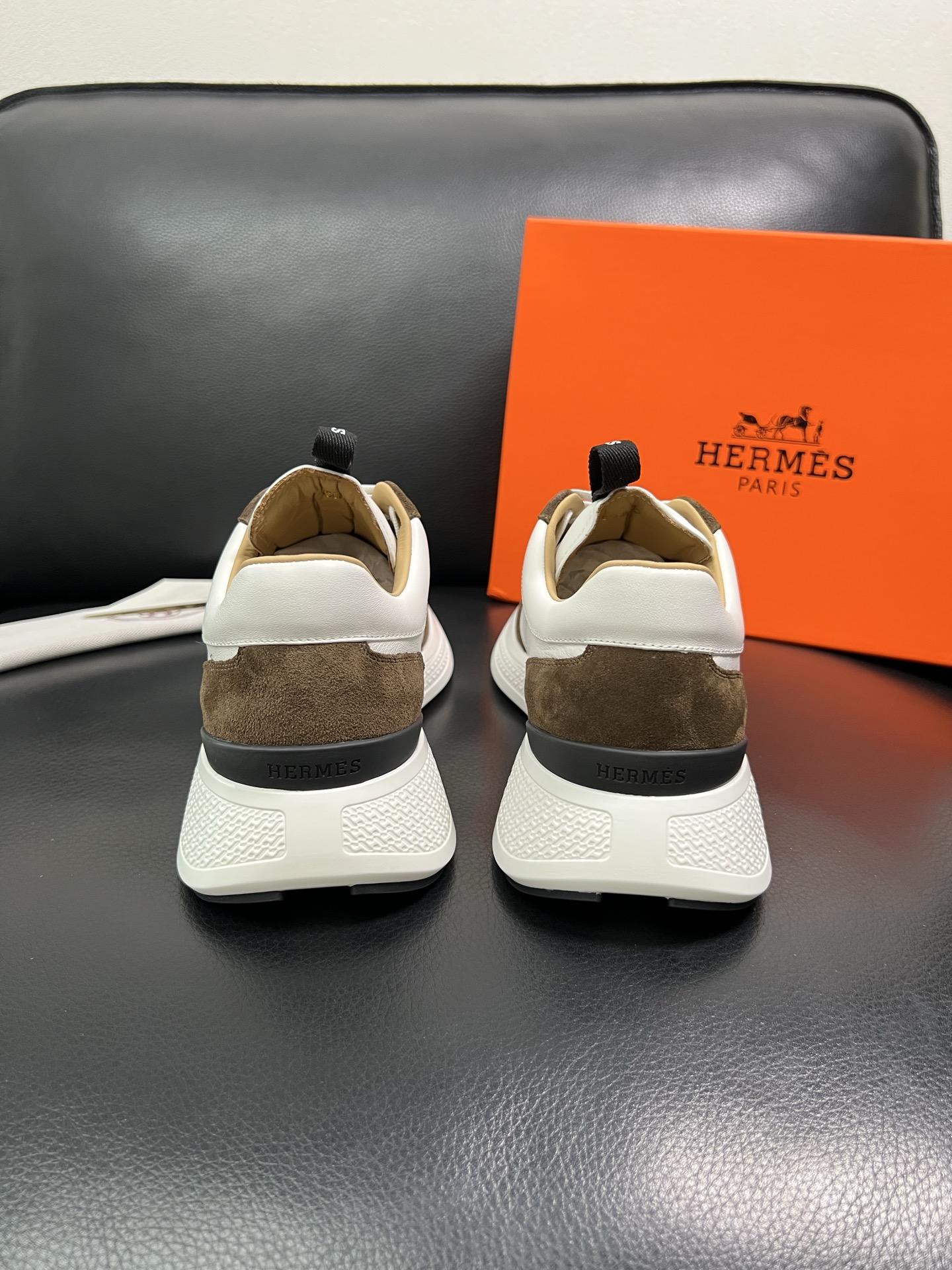Hermes Leather & Suede Low Sneakers White/Brown