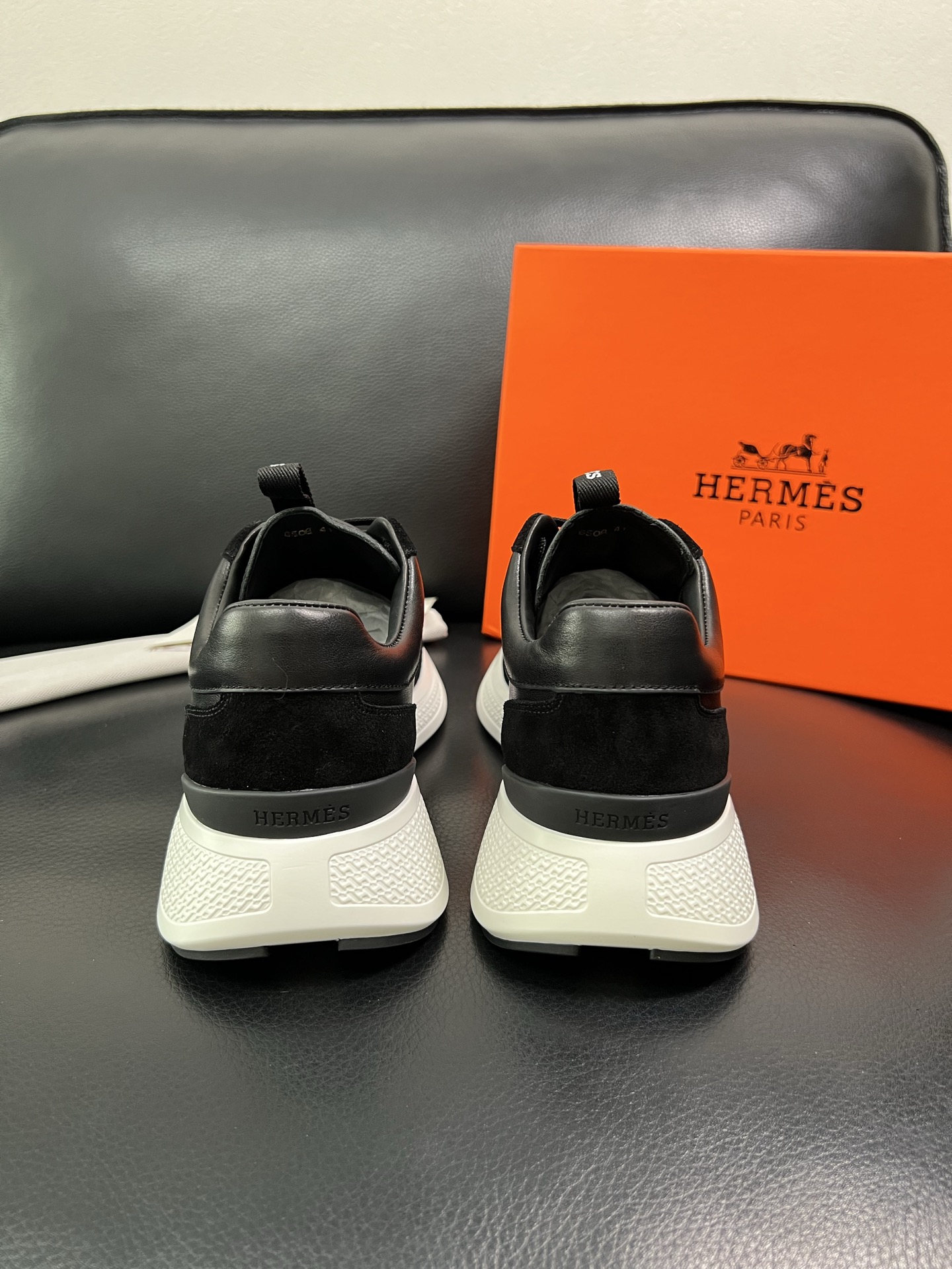 Hermes Leather Low-Top Sneakers Black