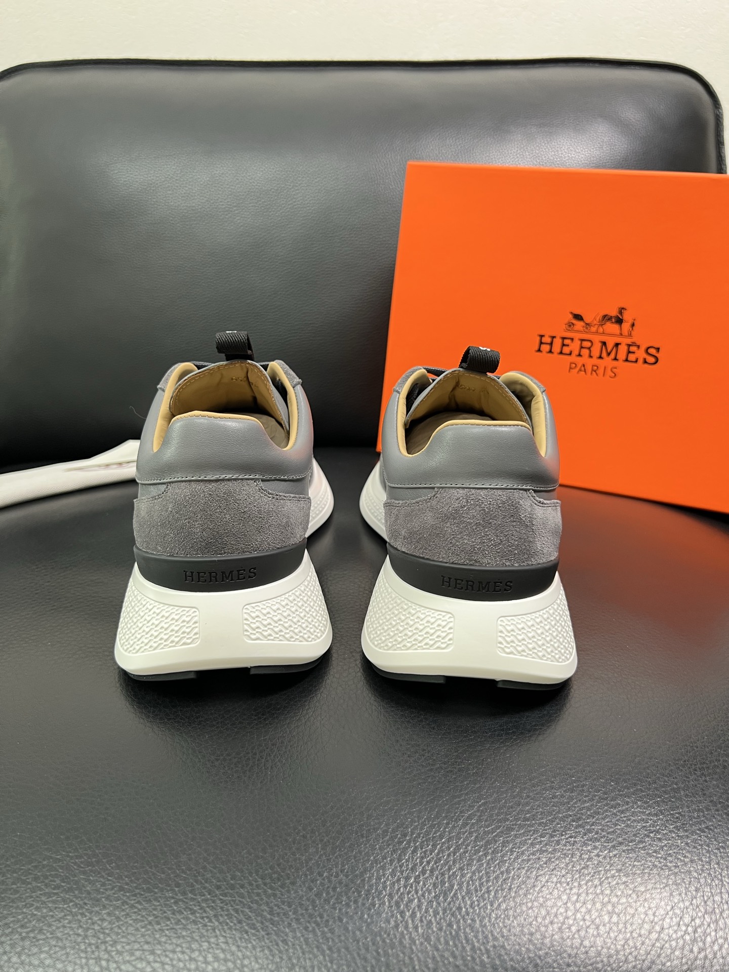 Hermes Leather Suede Sneakers Grey