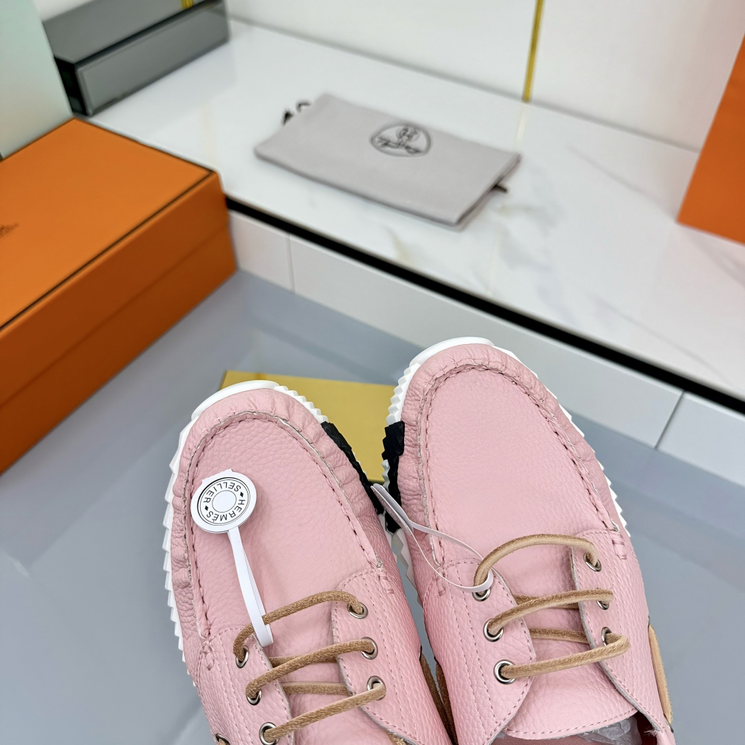 Hermes Loosneaker Leather Casual Sneakers Pink