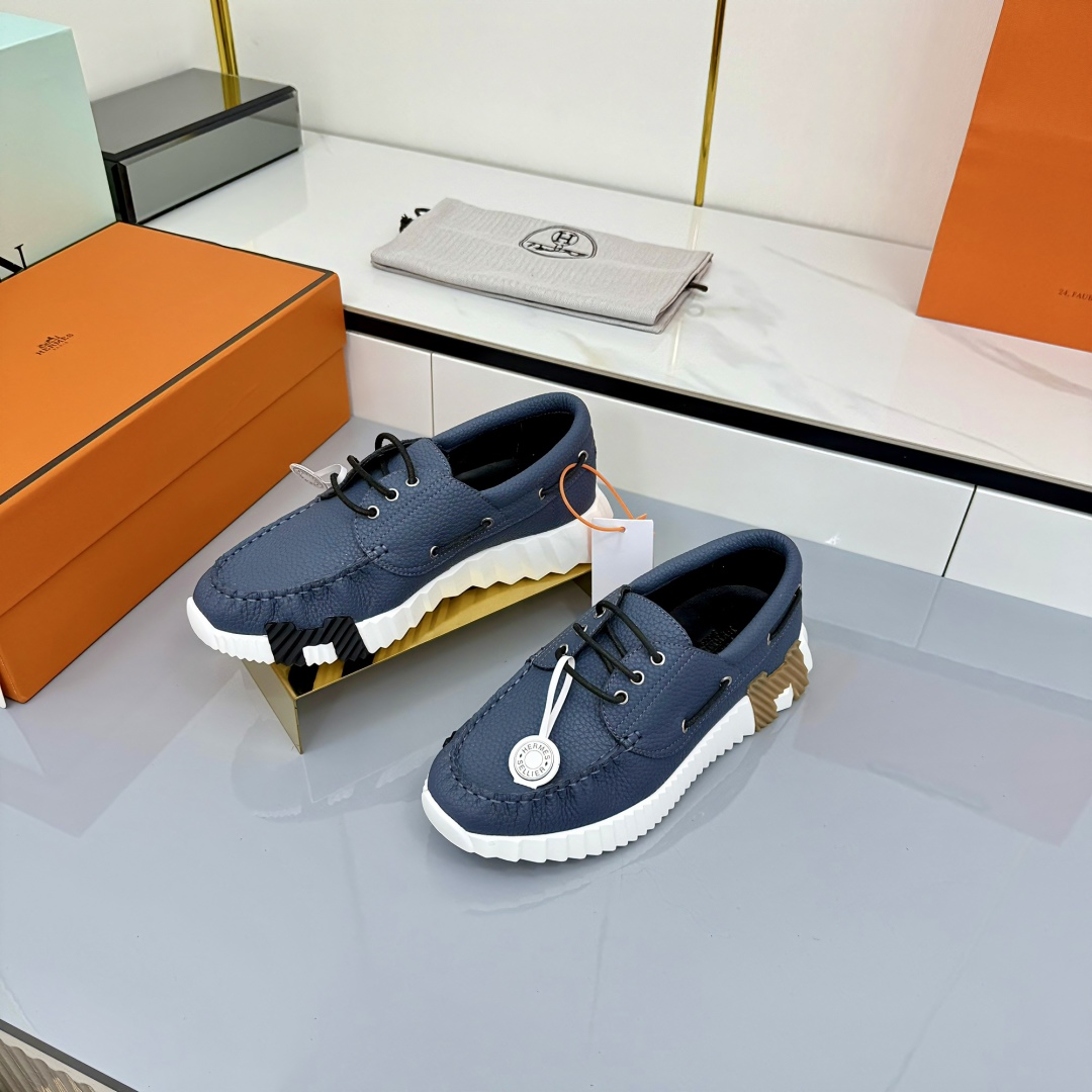 Hermes Loosneaker Leather Sneaker Navy Blue