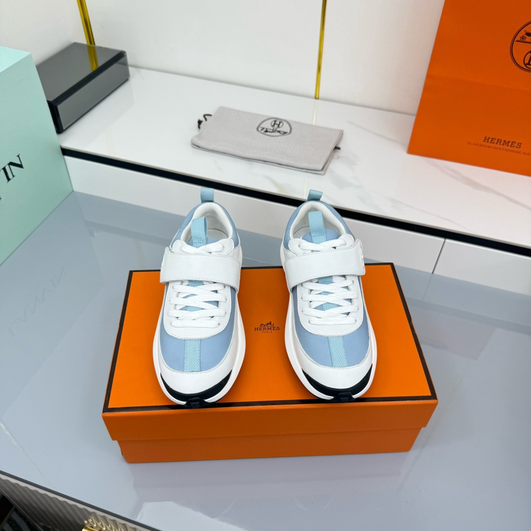 Hermes Loosneaker Leather Low-Top Sneakers Blue/White